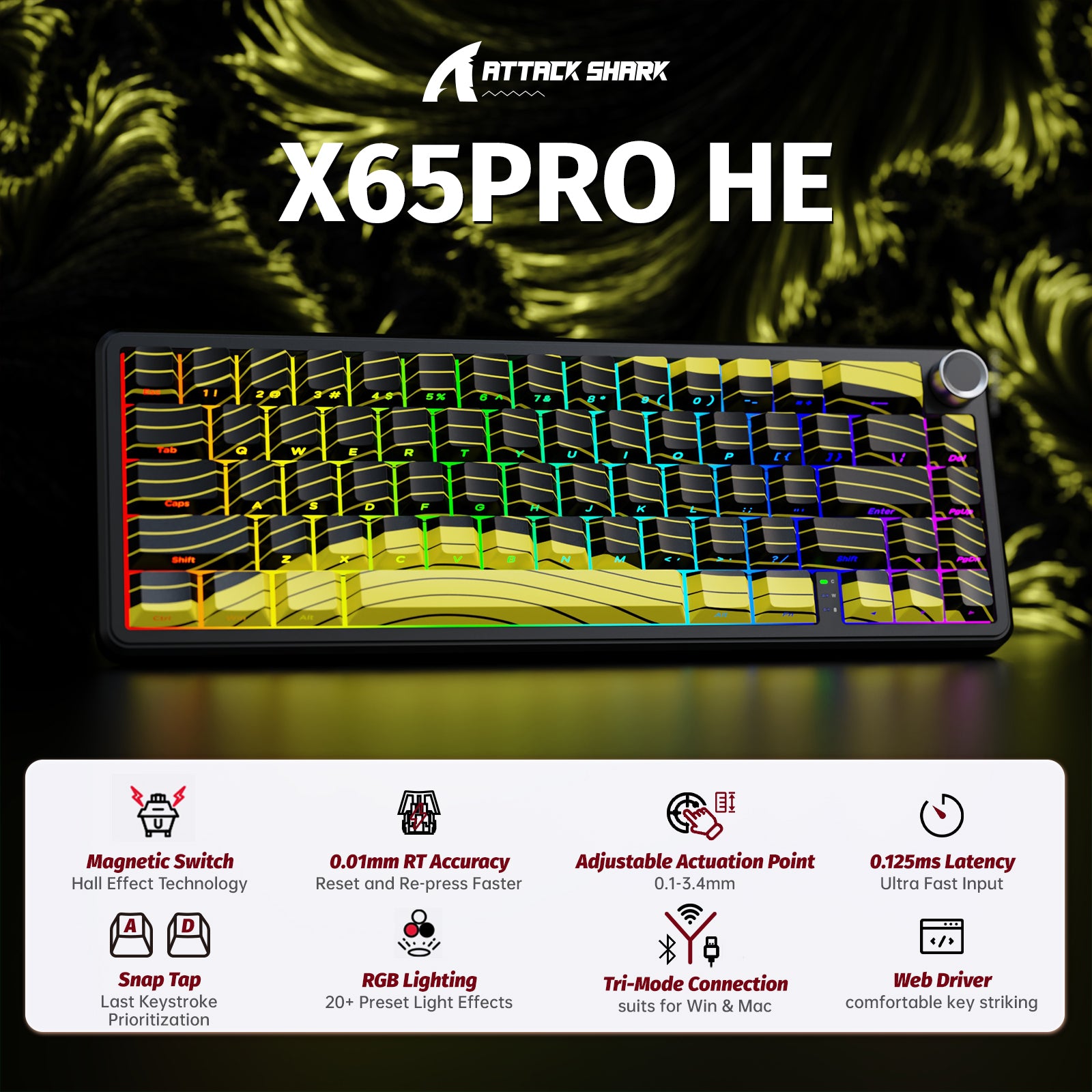 ATTACK SHARK X65PRO HE Wireless Rapid Trigger Keyboard Magnetic Switch