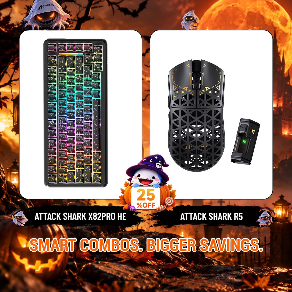 ATTACK SHARK X82 PRO HE Rapid Trigger Keyboard + R5 Carbon Fiber Wireless Gaming Mouse Bundle