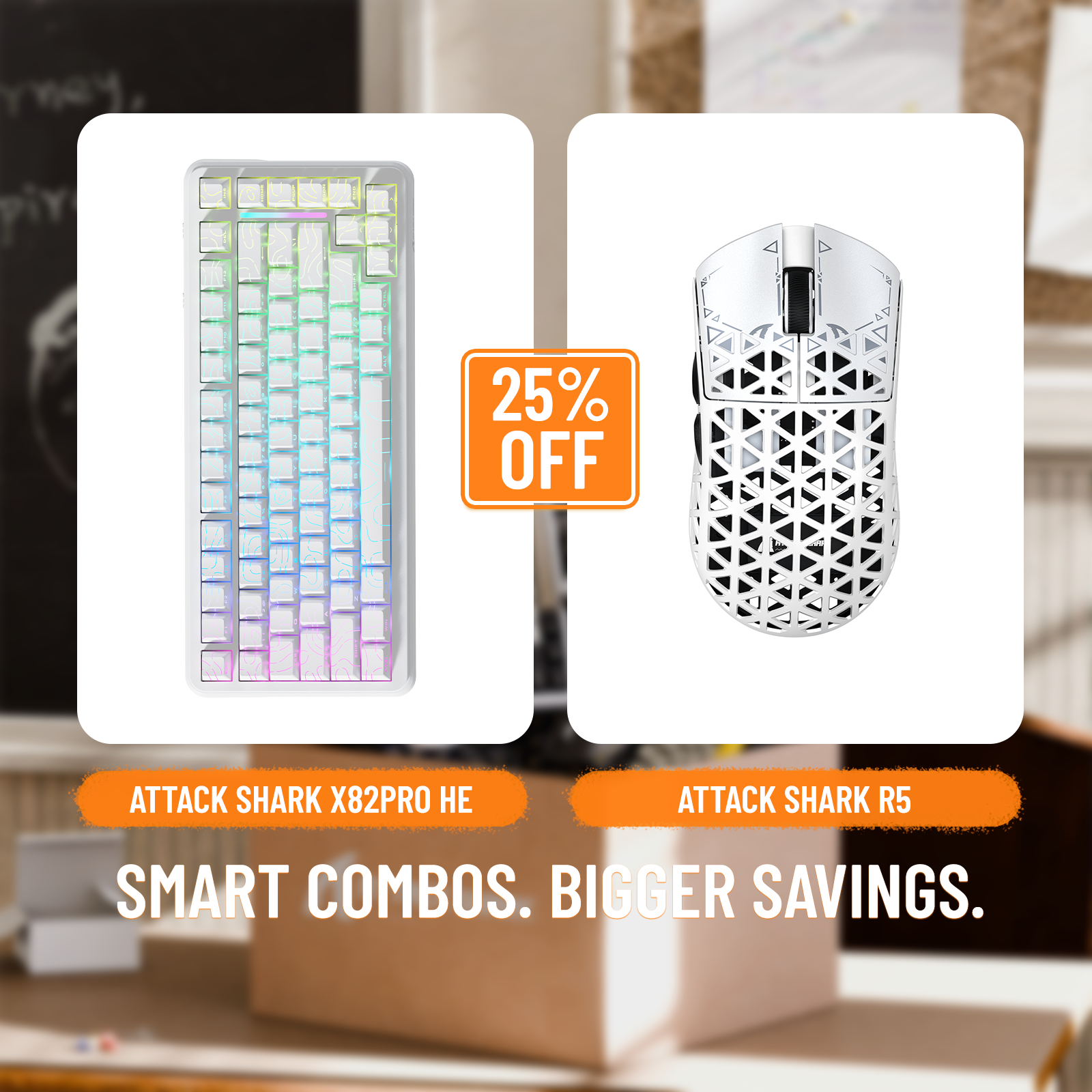 ATTACK SHARK X82PRO HE Rapid Trigger Keyboard + R5 Carbon Fiber Wireless Gaming Mouse Bundle