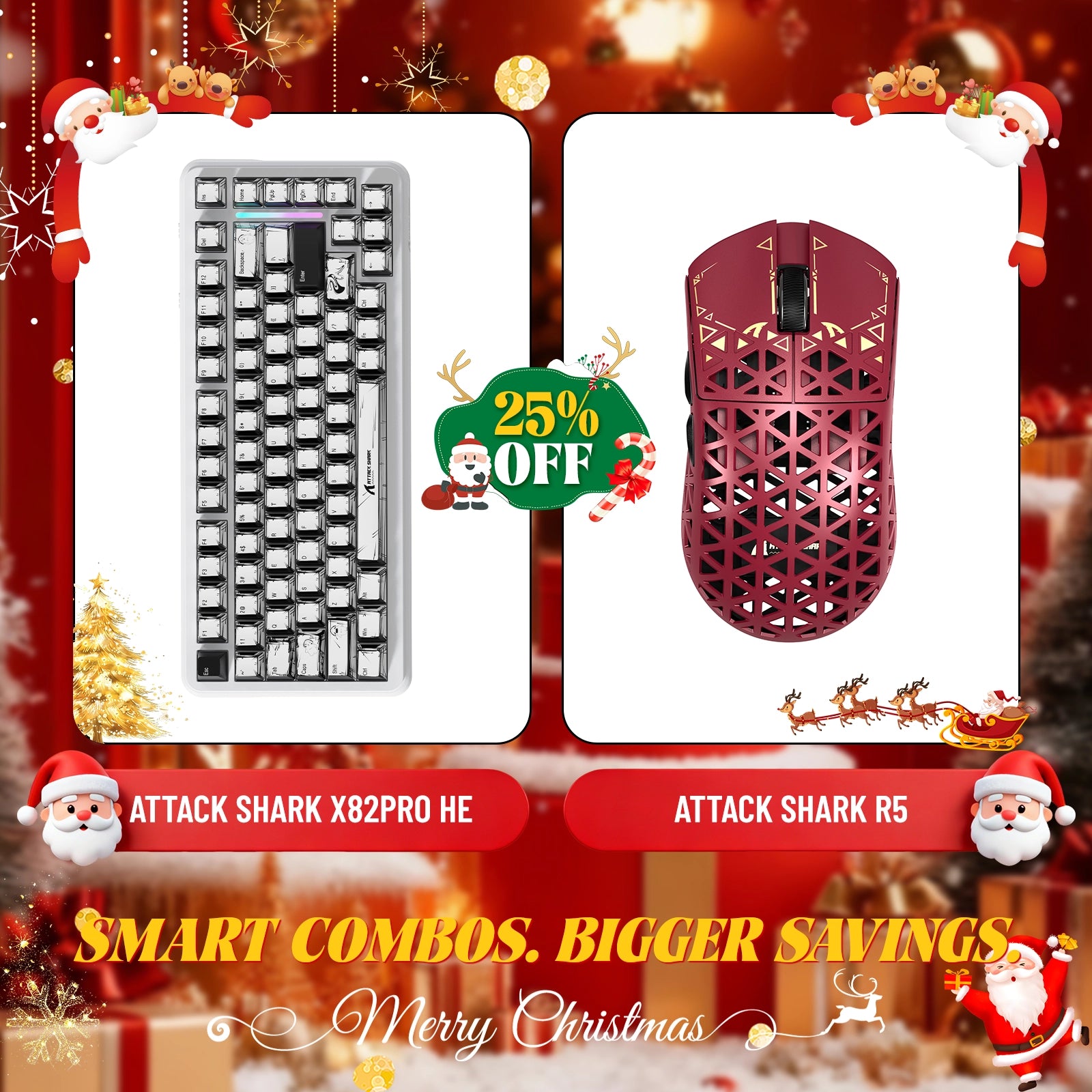 ATTACK SHARK X82PRO HE Rapid Trigger Keyboard + R5 Carbon Fiber Wireless Gaming Mouse Bundle