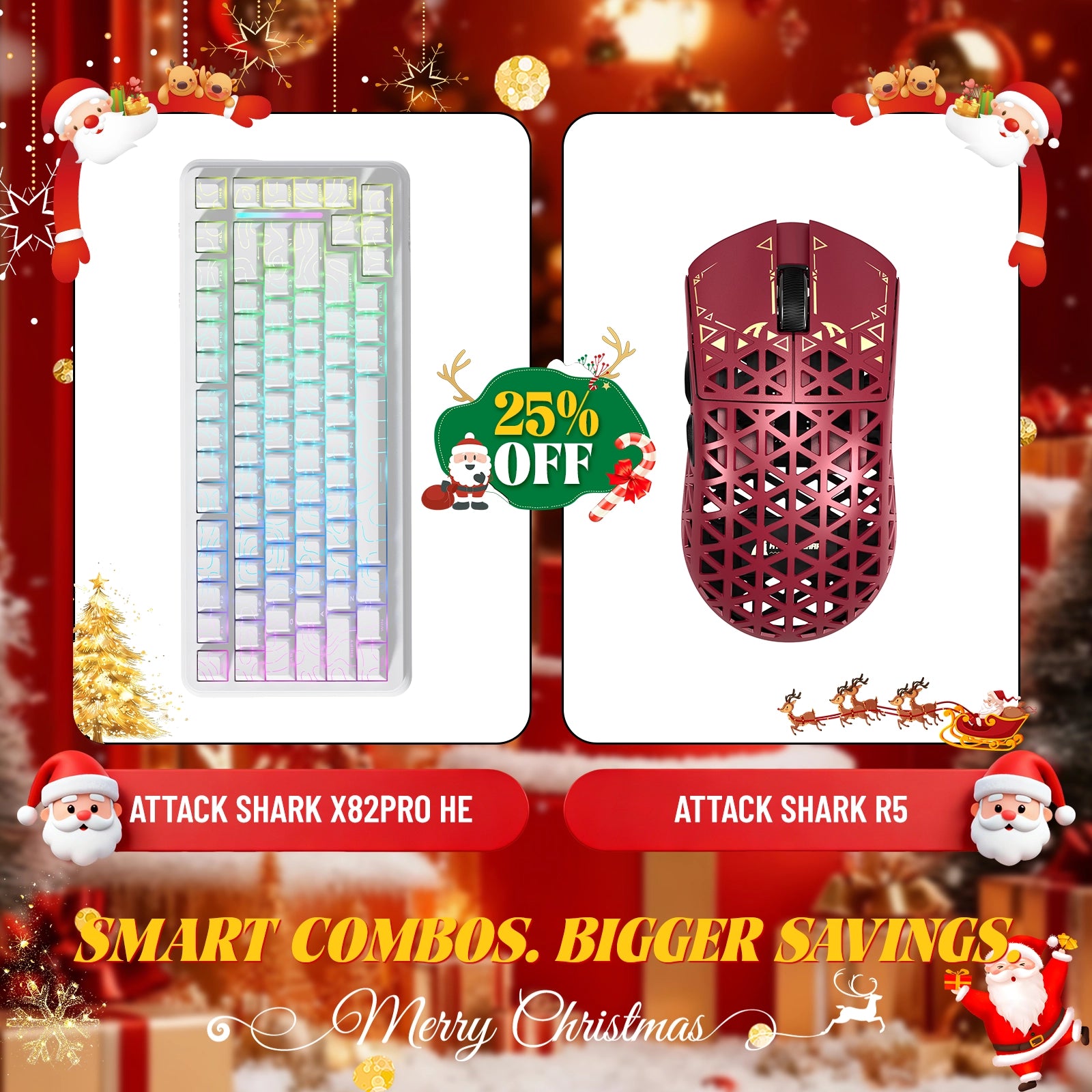 ATTACK SHARK X82PRO HE Rapid Trigger Keyboard + R5 Carbon Fiber Wireless Gaming Mouse Bundle