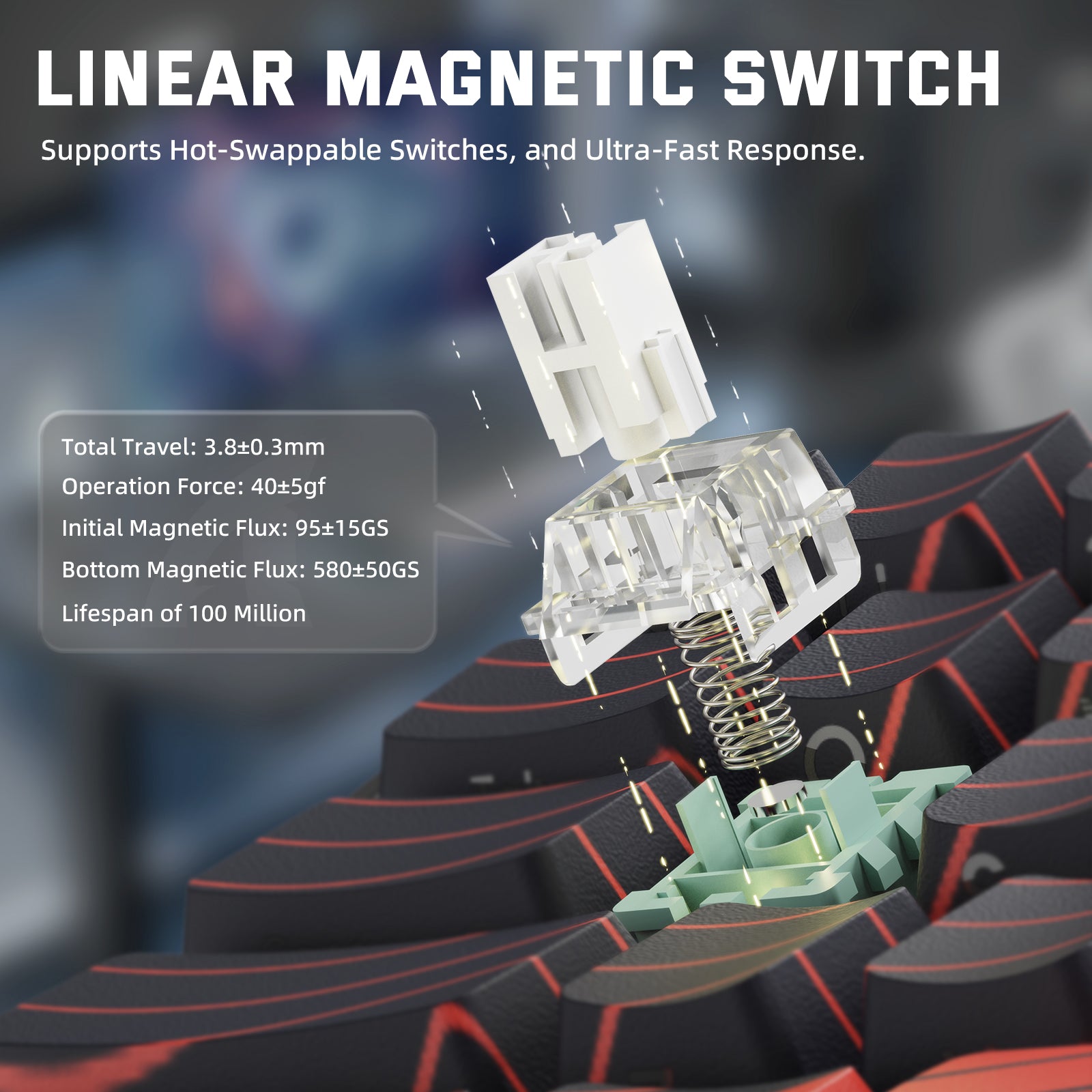 X68PRO HE keyboard magnetic switch, white switch, black/red keycaps, hot-swappable, fast response.