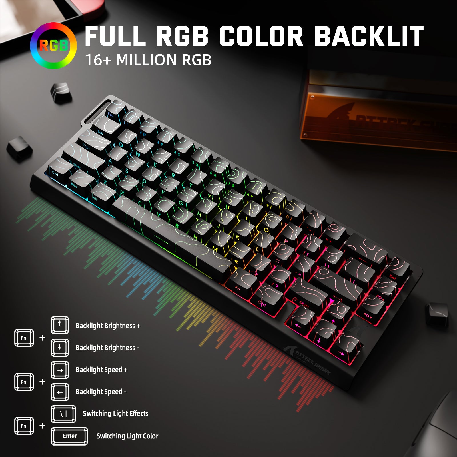 ATTACK SHARK X68PRO HE RGB backlit keyboard, 16+ million colors