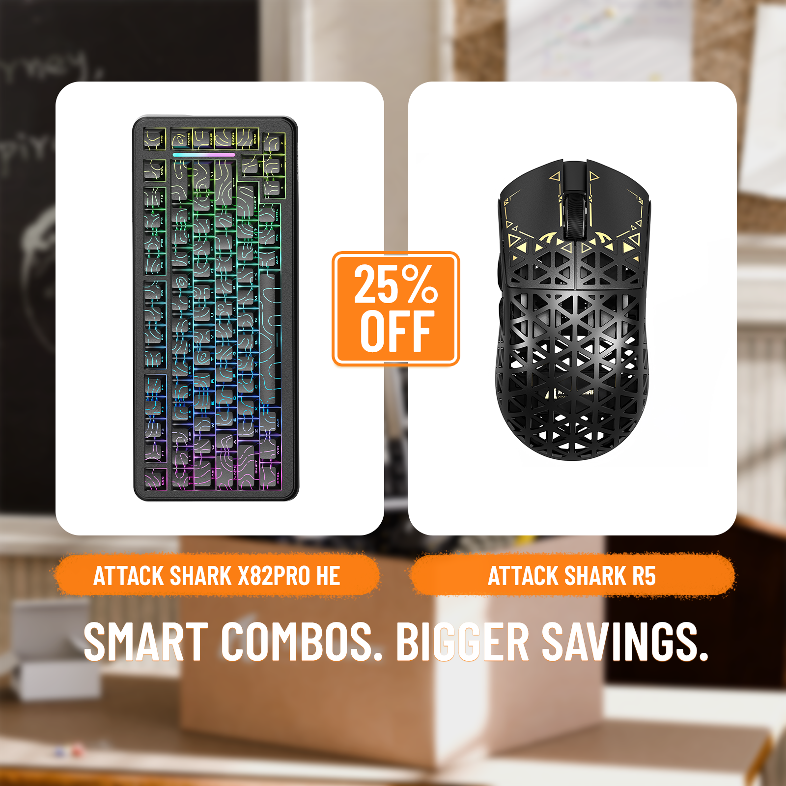 ATTACK SHARK X82PRO HE Rapid Trigger Keyboard + R5 Carbon Fiber Wireless Gaming Mouse Bundle