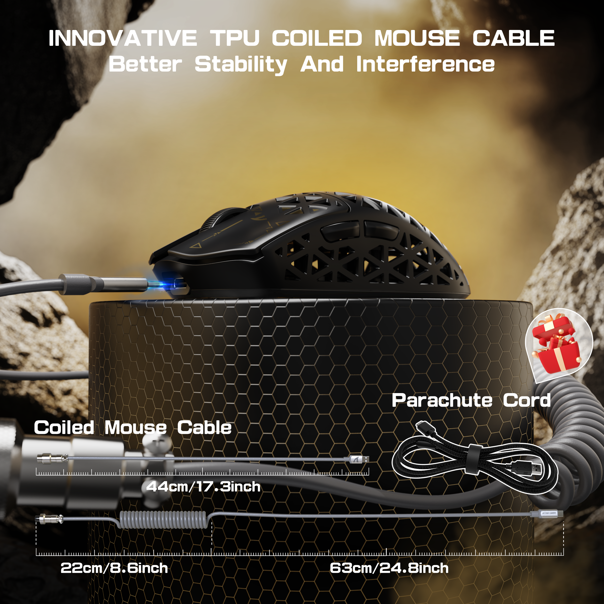 ATTACK SHARK R5 Ultra Carbon Fiber Wireless 8K PAW3950MAX Gaming Mouse with 8K Coiled Cable