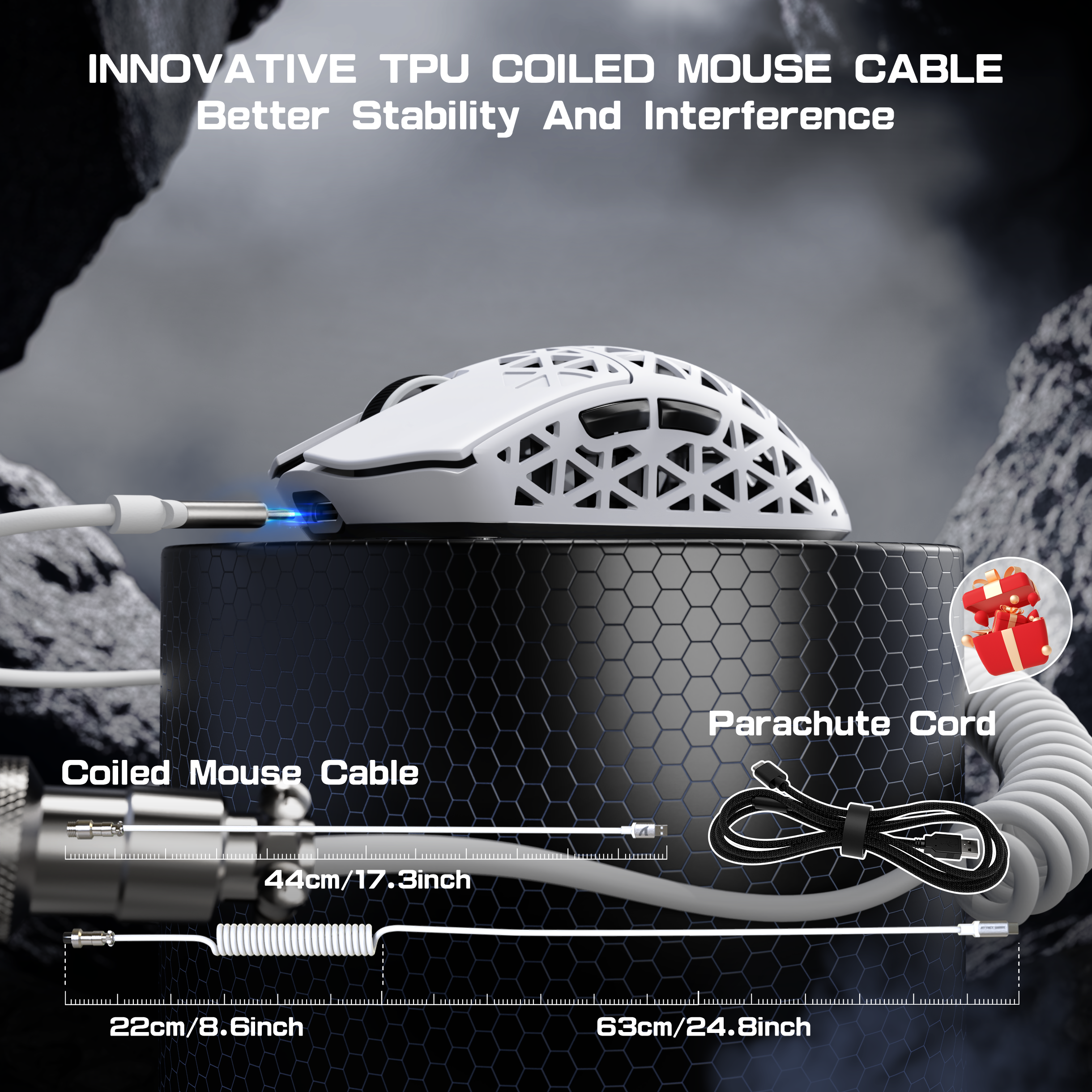 ATTACK SHARK R5 Ultra Carbon Fiber Wireless 8K PAW3950MAX Gaming Mouse with 8K Coiled Cable