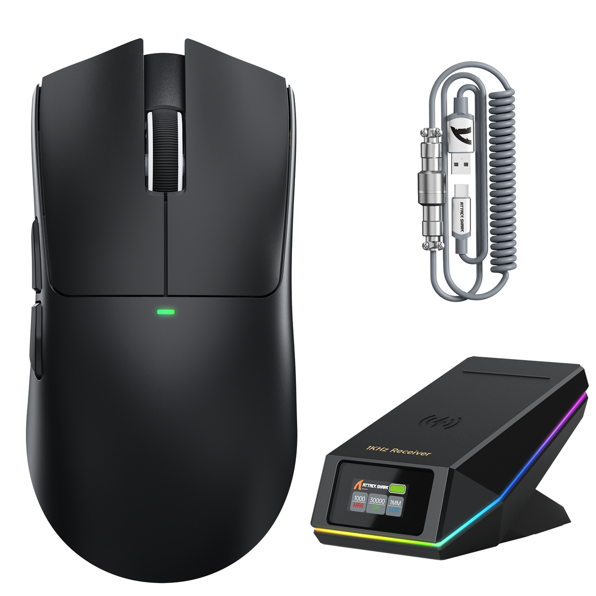 ATTACK SHARK X11 PRO V2 Wireless Gaming Mouse with TFT Display Charging Dock with C06 Coiled Cable