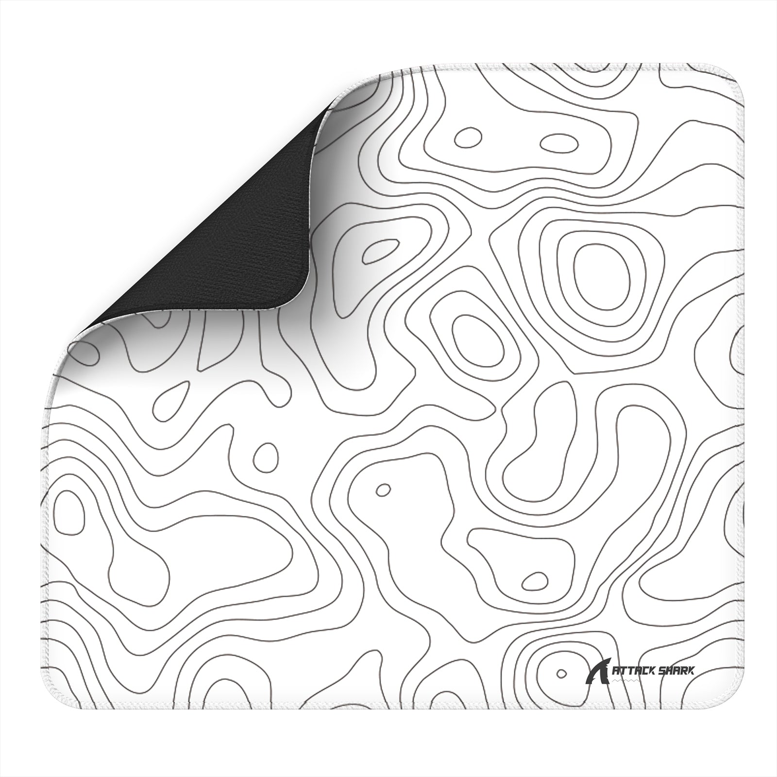 ATTACK SHARK CM02 gaming mousepad with white topographic design and black underside, esports accessory