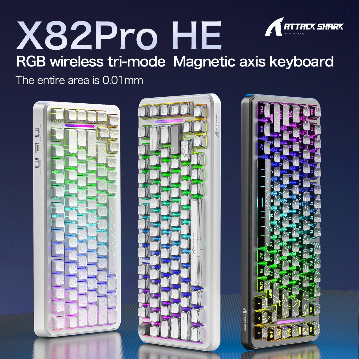 ATTACK SHARK X82PRO HE Magnetic Keyboard With C01Ultra RGB Coiled Cable