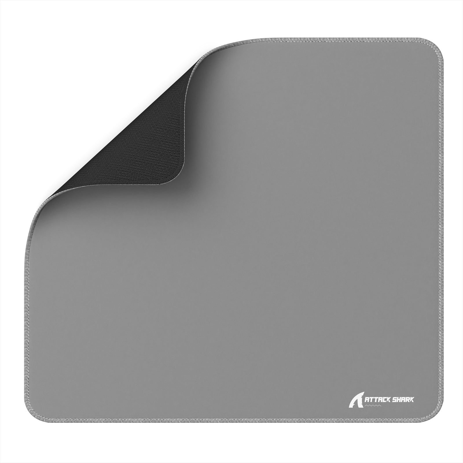 ATTACK SHARK CM02 gaming mousepad in gray with stitched edges, black underside, and logo, esports accessory.