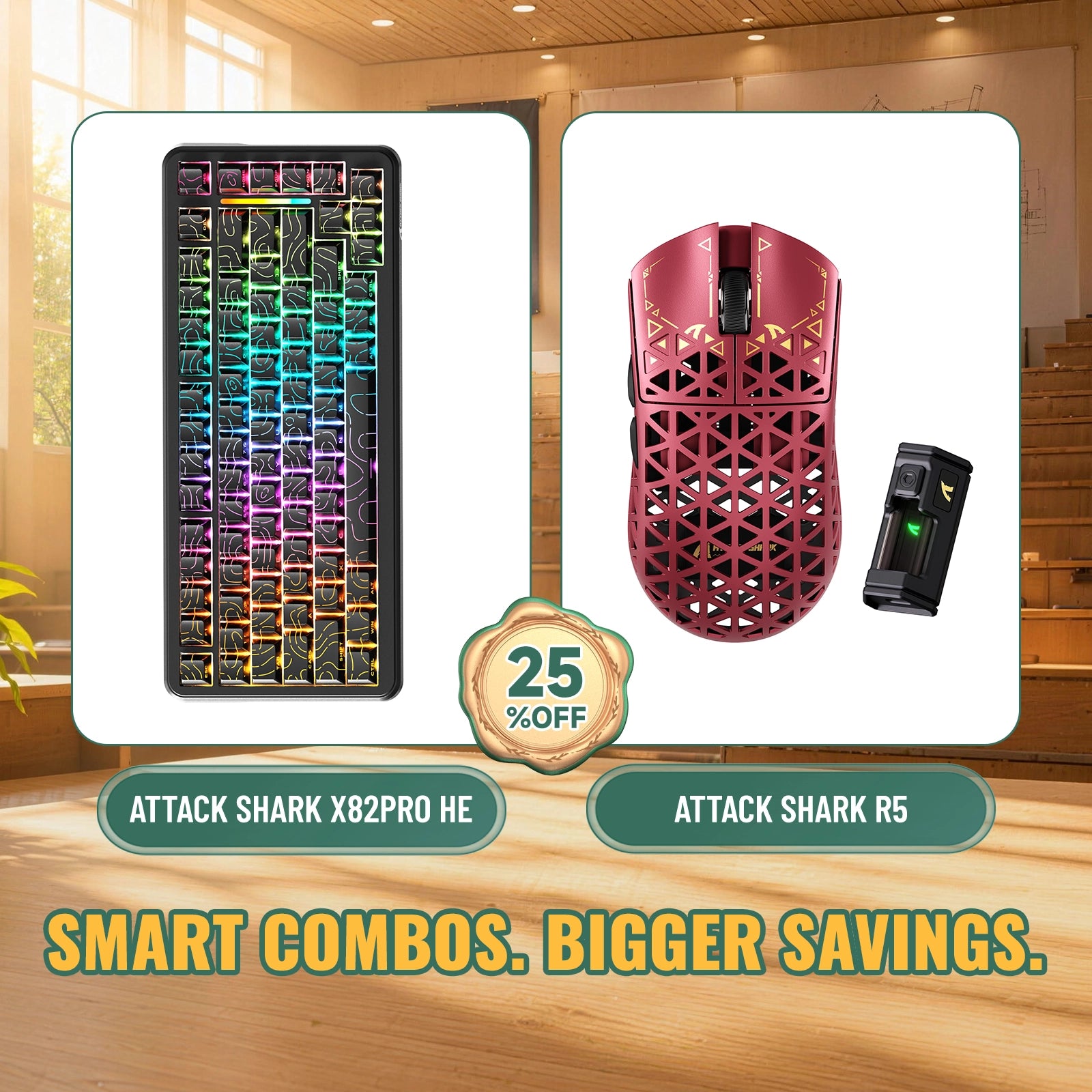 ATTACK SHARK X82 PRO HE Rapid Trigger Keyboard + R5 Carbon Fiber Wireless Gaming Mouse Bundle