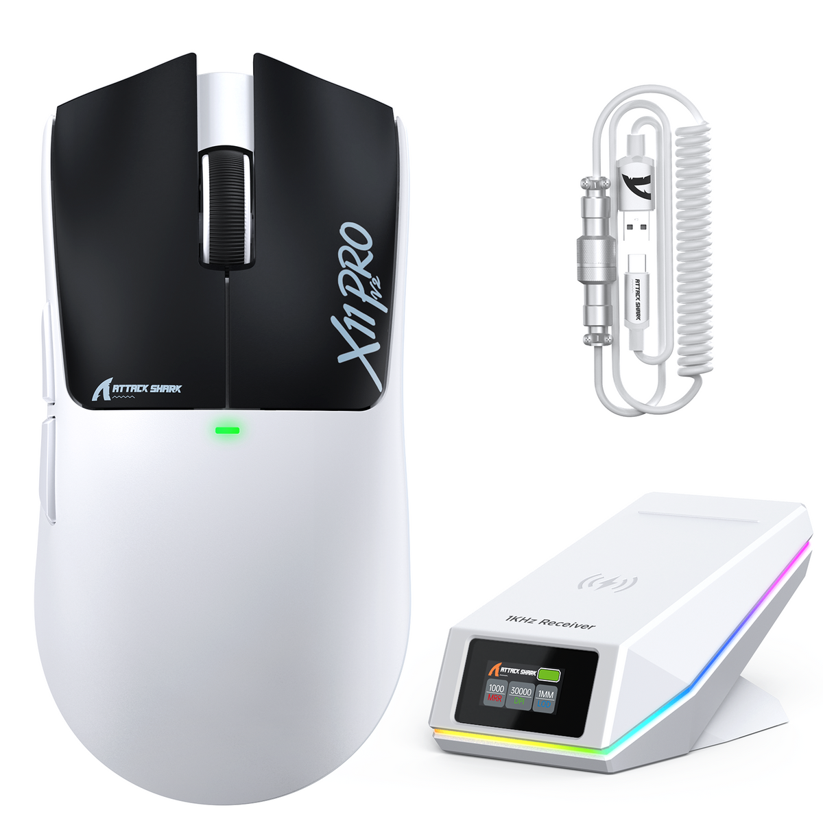 ATTACK SHARK X11 PRO V2 Wireless Gaming Mouse with TFT Display Charging Dock with C06 Coiled Cable
