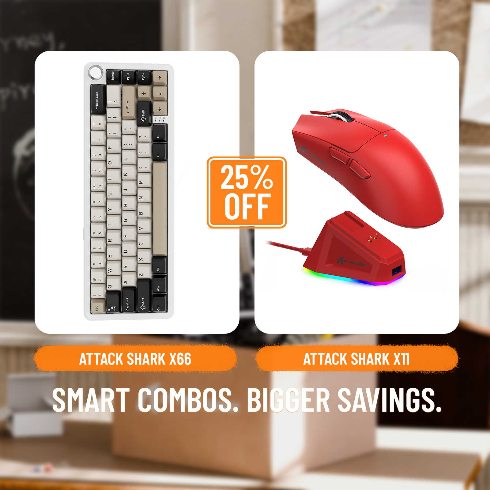 ATTACK SHARK X66 Wireless Mechanical Keyboard + X11 Wireless Gaming Mouse