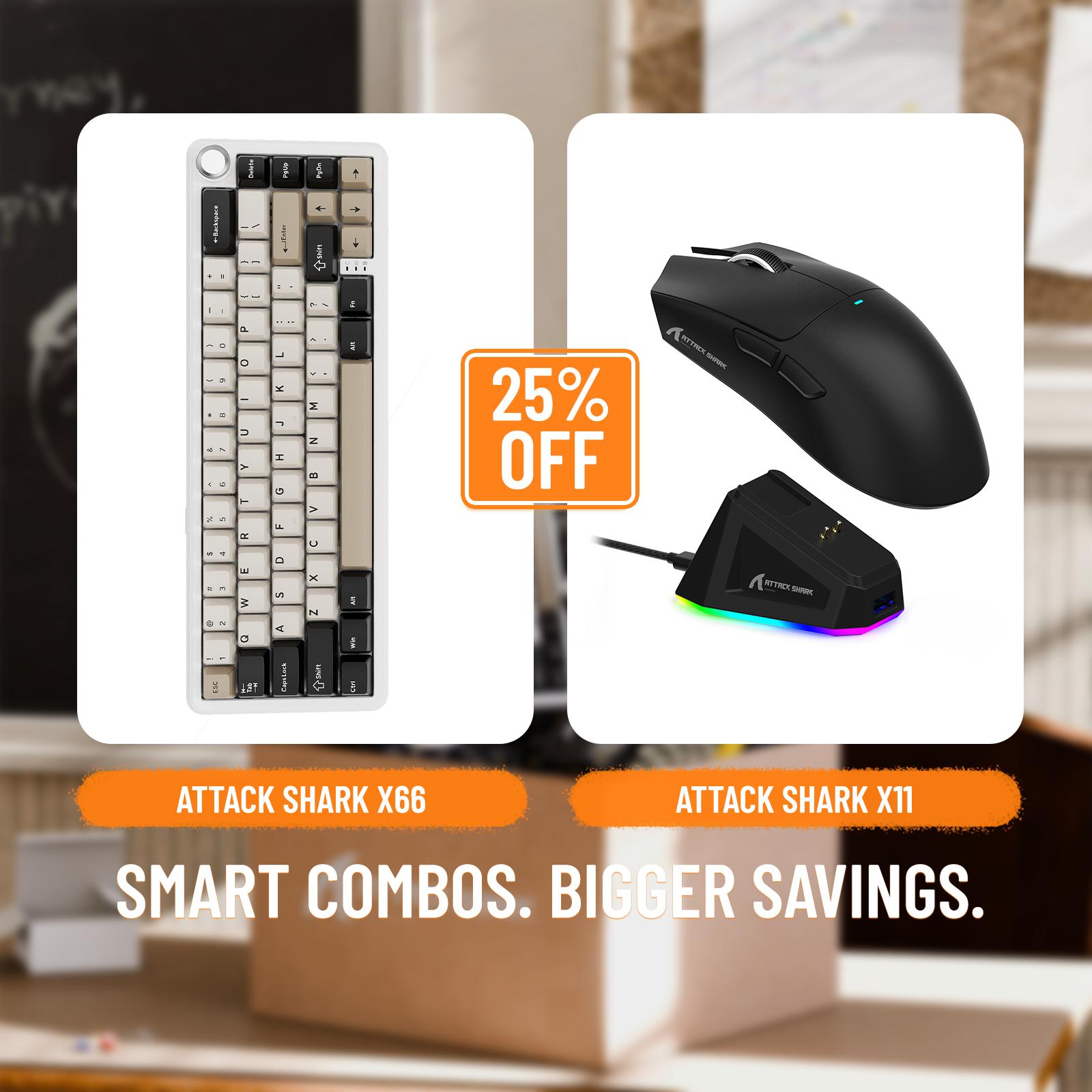 ATTACK SHARK X66 Wireless Mechanical Keyboard + X11 Wireless Gaming Mouse