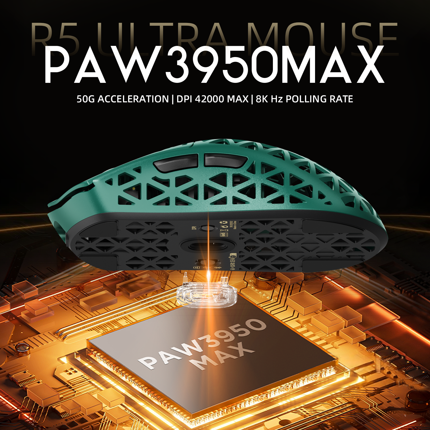 ATTACK SHARK R5 Ultra Carbon Fiber Wireless 8K PAW3950MAX Gaming Mouse with 8K Coiled Cable