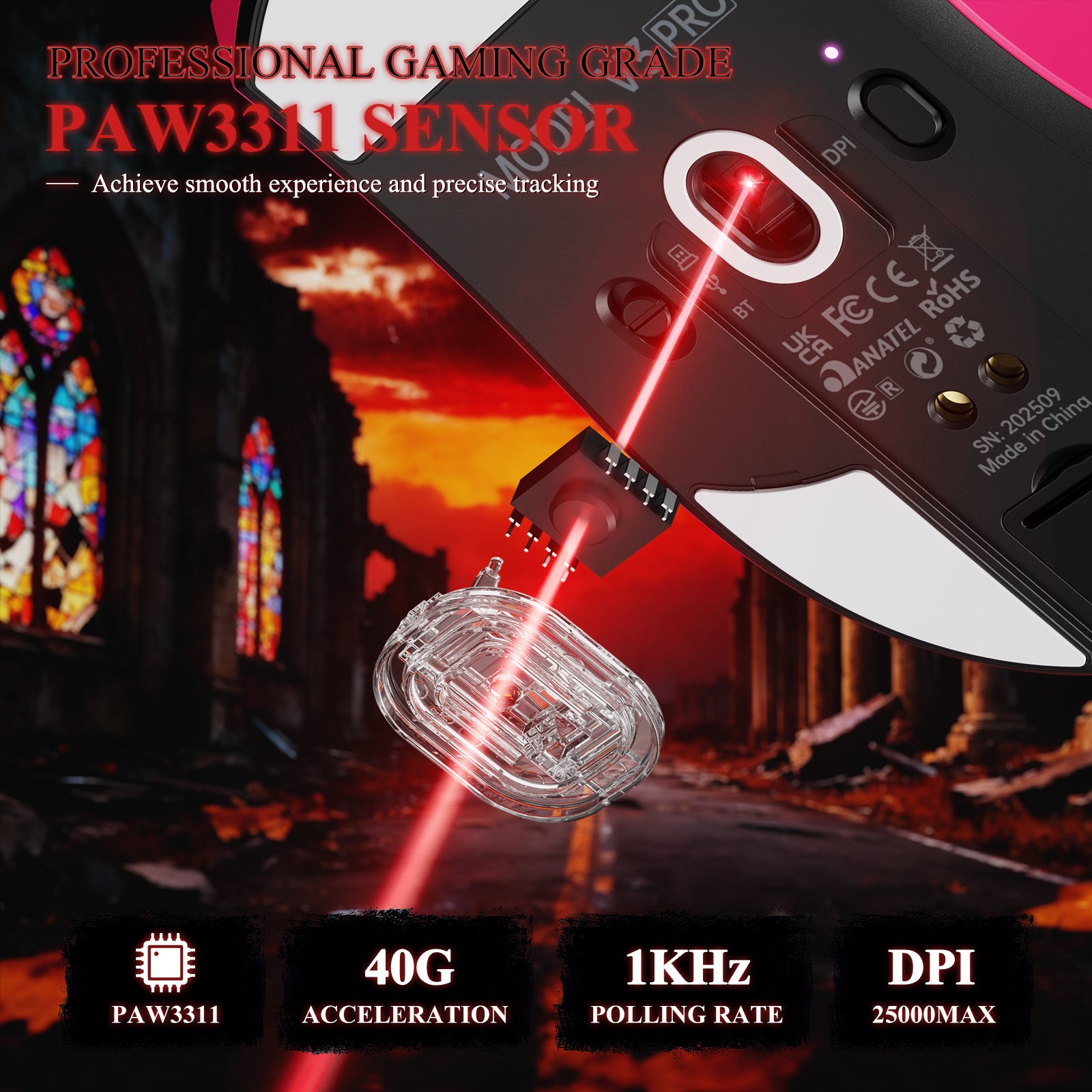 ATTACK SHARK V3PRO Ultra-Light Tri-Mode Gaming Mouse with Charging Dock