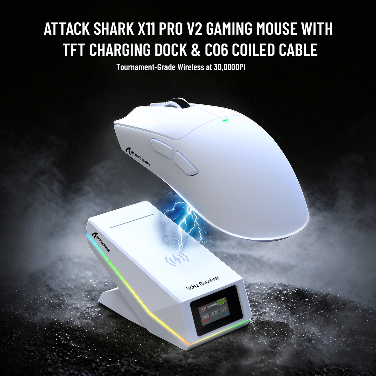 ATTACK SHARK X11 PRO V2 Wireless Gaming Mouse with TFT Display Charging Dock with C06 Coiled Cable