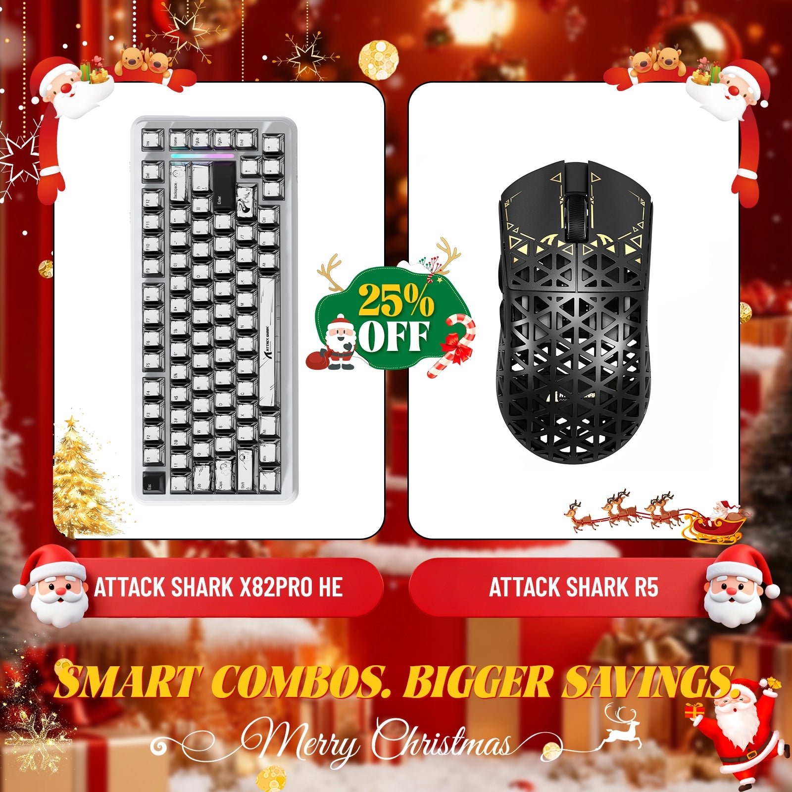 ATTACK SHARK X82PRO HE Rapid Trigger Keyboard + R5 Carbon Fiber Wireless Gaming Mouse Bundle