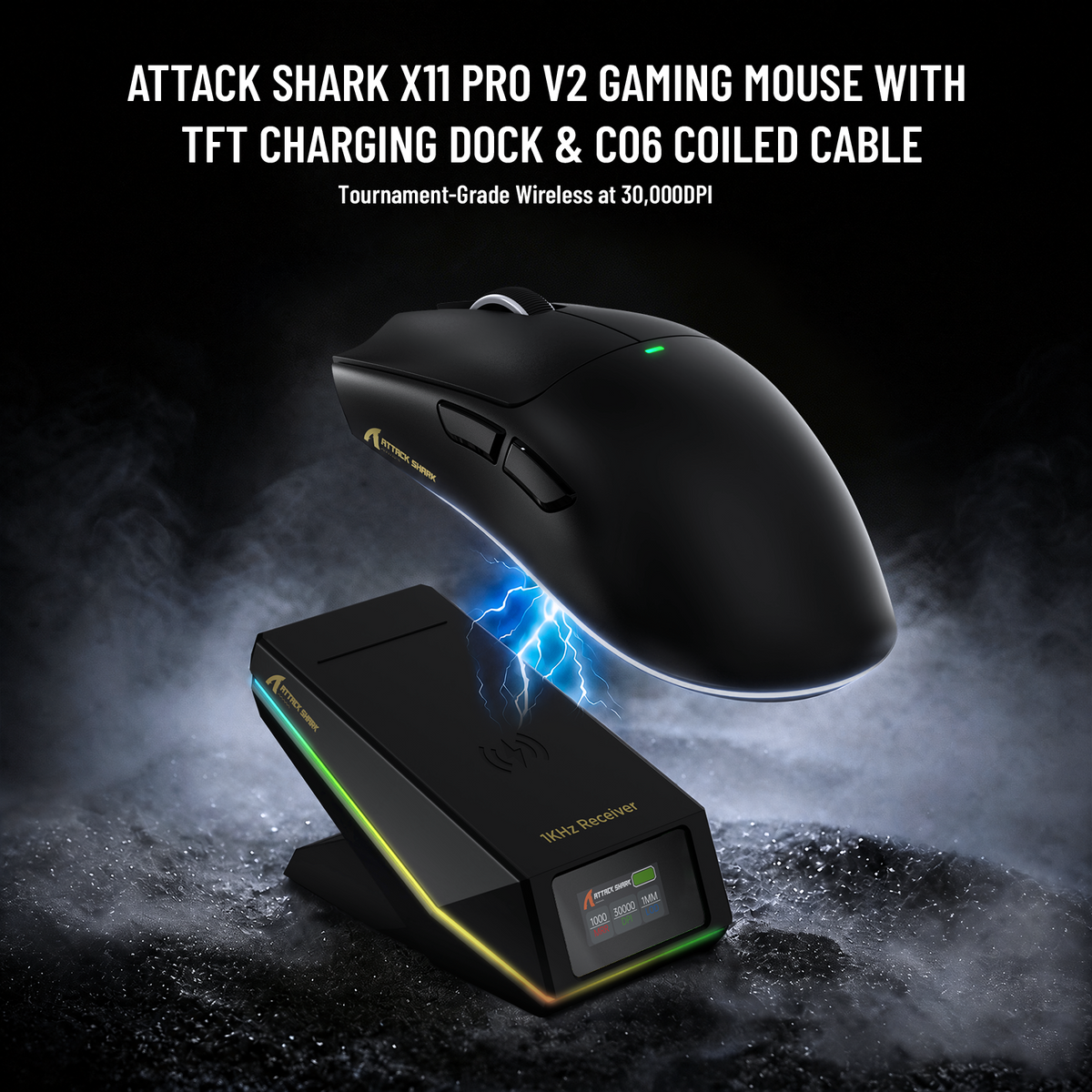 ATTACK SHARK X11 PRO V2 Wireless Gaming Mouse with TFT Display Charging Dock with C06 Coiled Cable
