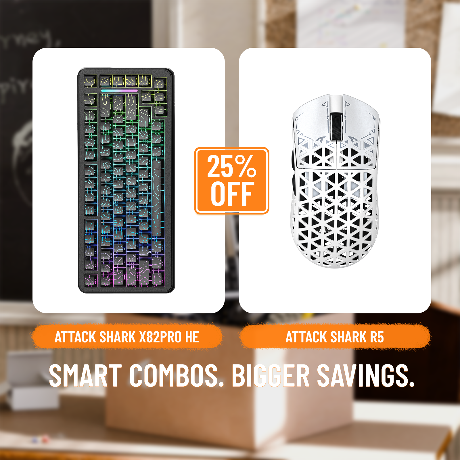 ATTACK SHARK X82PRO HE Rapid Trigger Keyboard + R5 Carbon Fiber Wireless Gaming Mouse Bundle