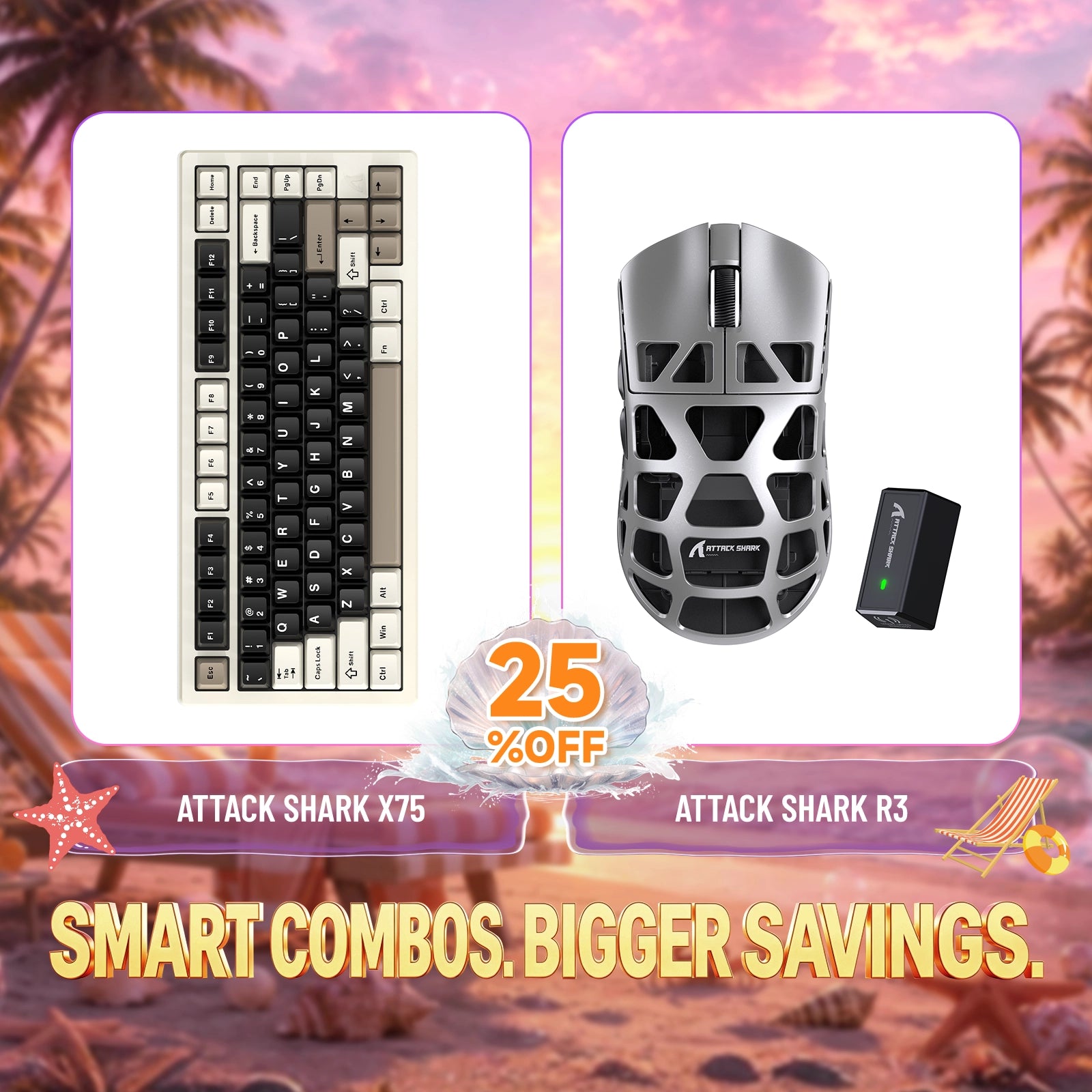 ATTACK SHARK X75 keyboard and R3 magnesium alloy gaming mouse bundle, 25% off
