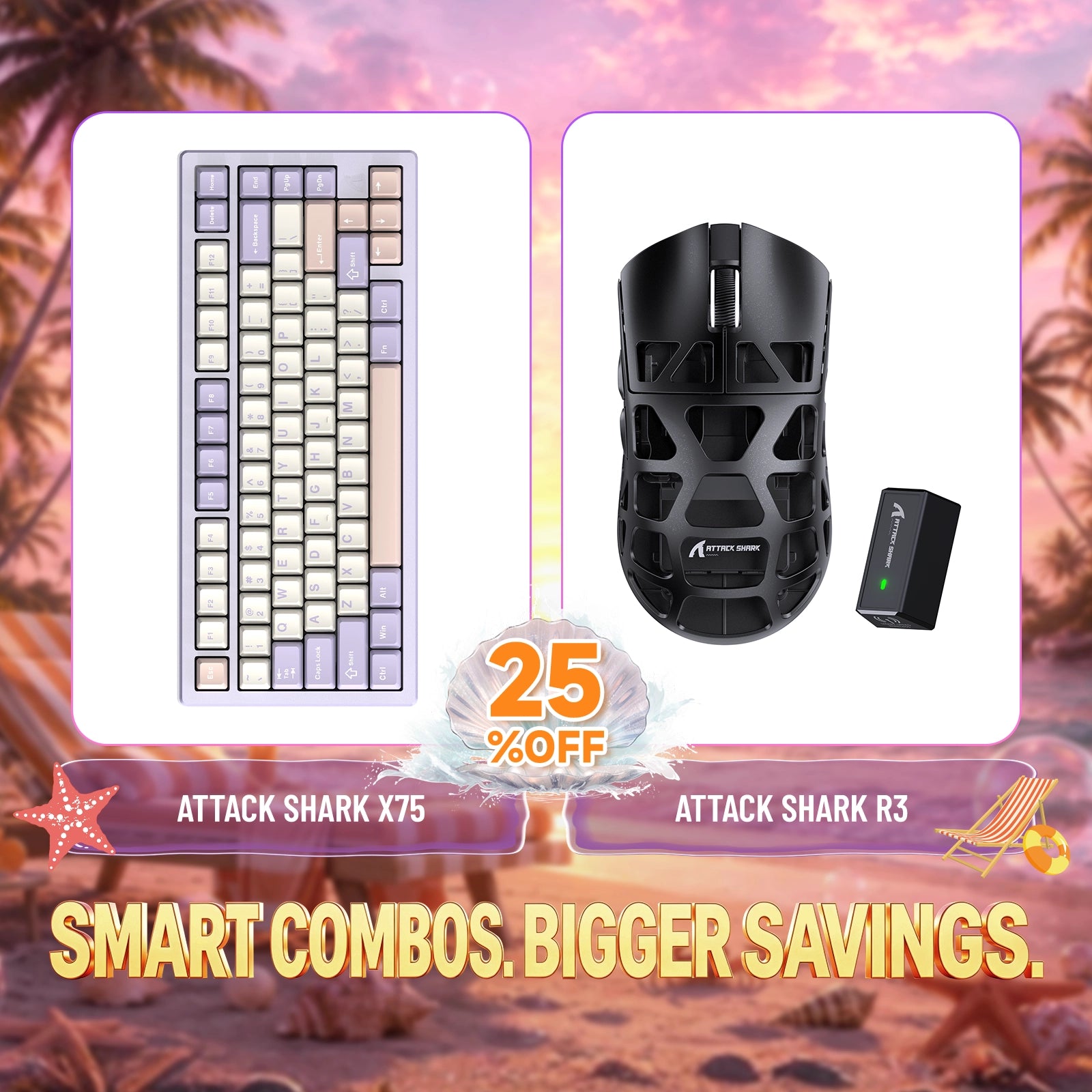 ATTACK SHARK X75 aluminum keyboard and R3 magnesium alloy gaming mouse bundle, 25% off