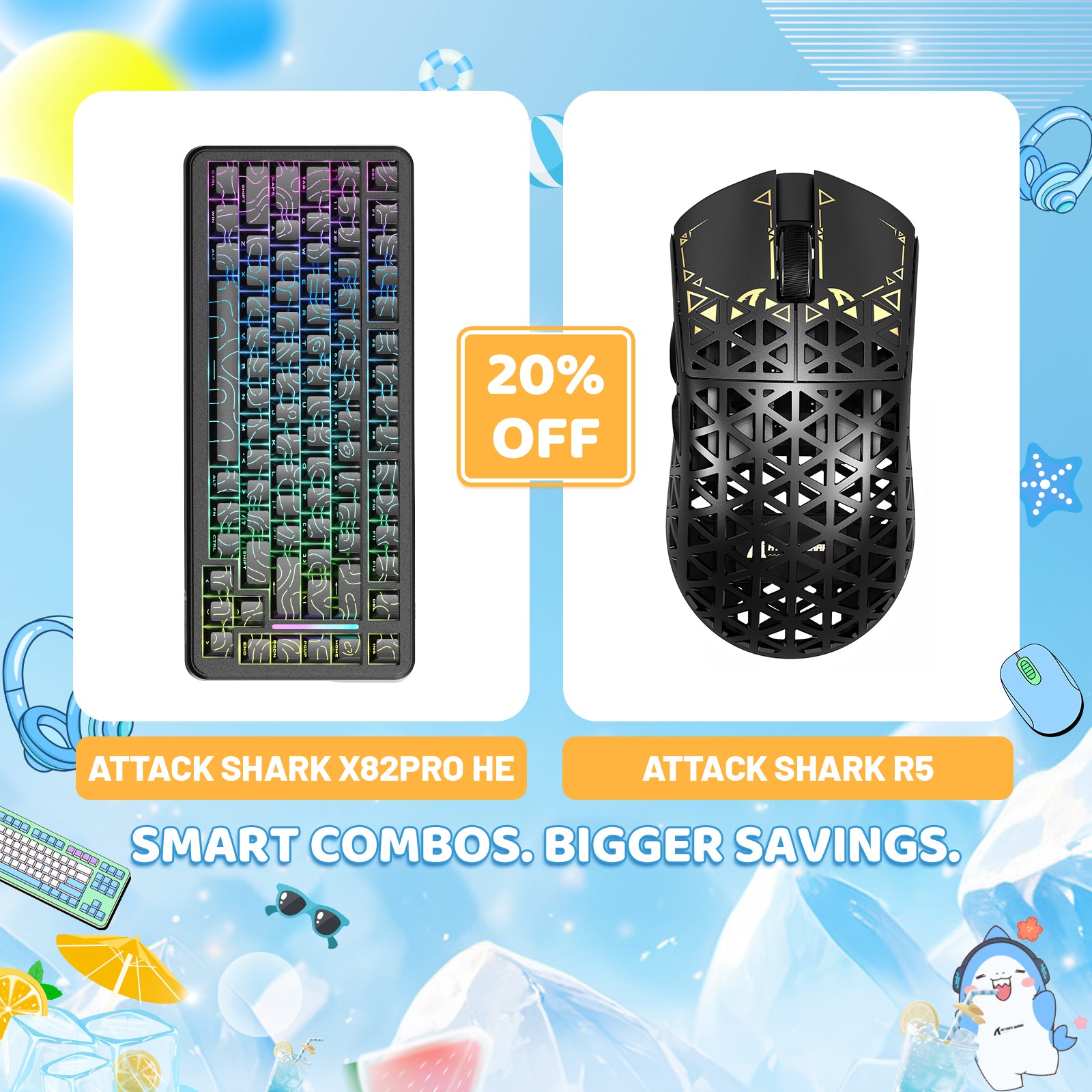 ATTACK SHARK X82PRO HE Rapid Trigger Keyboard + R5 Carbon Fiber Wireless Gaming Mouse Bundle