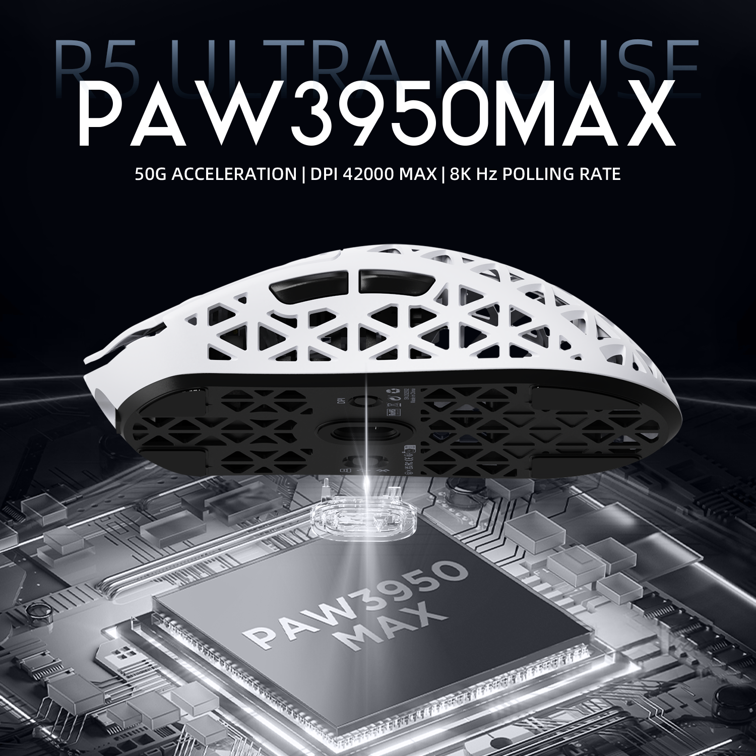ATTACK SHARK R5 Ultra Carbon Fiber Wireless 8K PAW3950MAX Gaming Mouse with 8K Coiled Cable