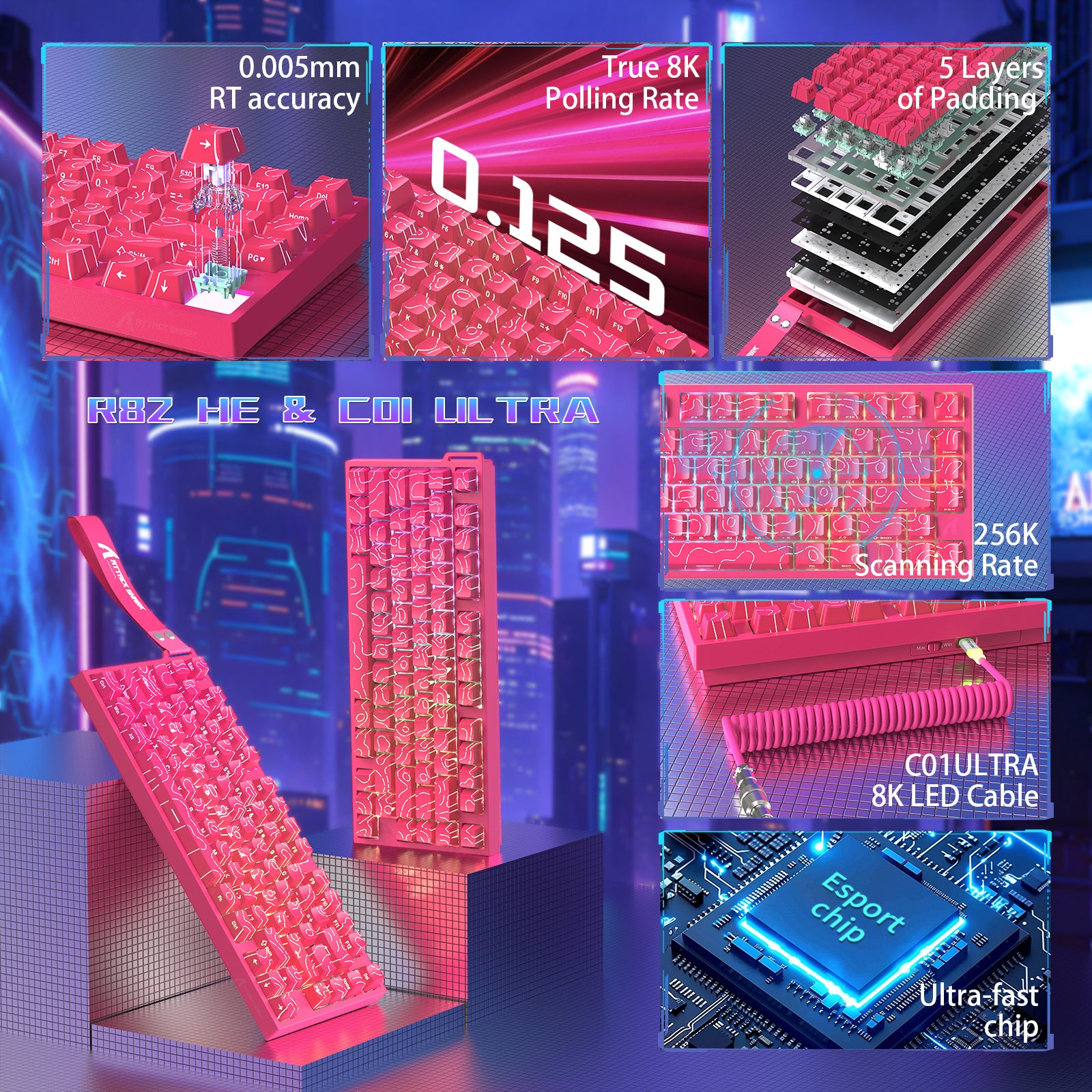 ATTACK SHARK R82 HE Wired 75% Gaming Keyboard with C01ULTRA LED Cable