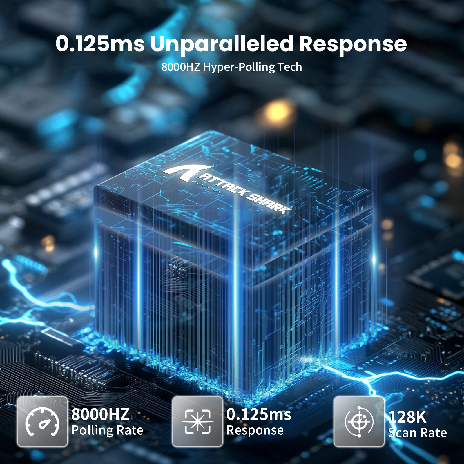 ATTACK SHARK X68 HE keyboard showcasing 0.125ms response time and 8000Hz polling rate, fast gaming performance.