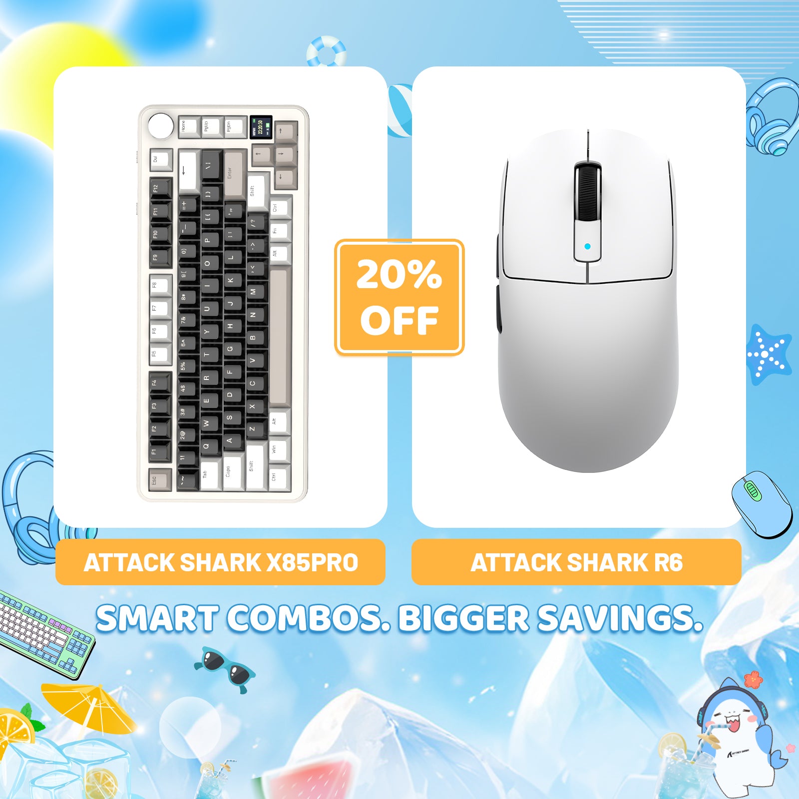 ATTACK SHARK X85PRO Tri-mode Gasket Mechanical Keyboard + R6 Wireless Gaming Mouse Bundle