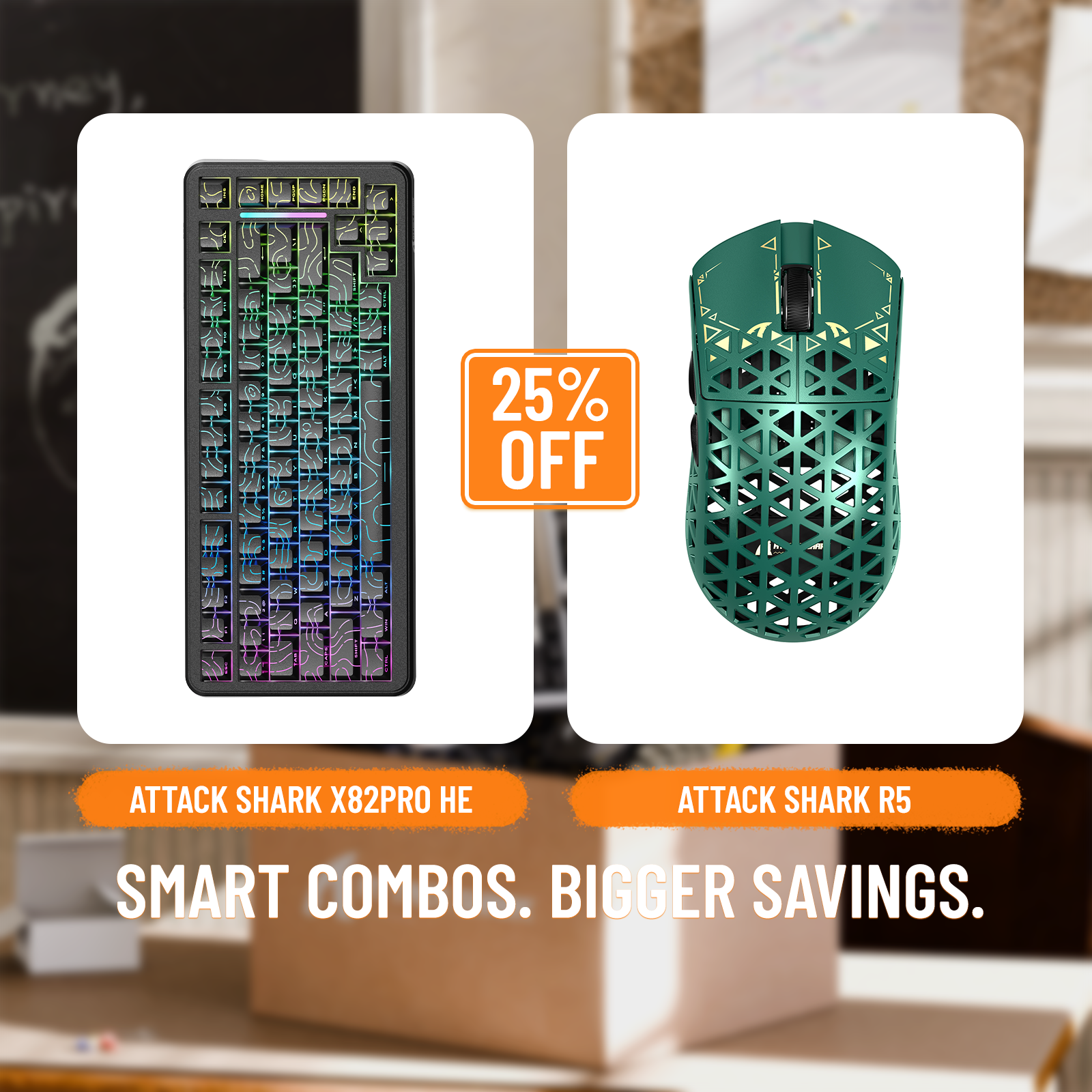 ATTACK SHARK X82PRO HE Rapid Trigger Keyboard + R5 Carbon Fiber Wireless Gaming Mouse Bundle