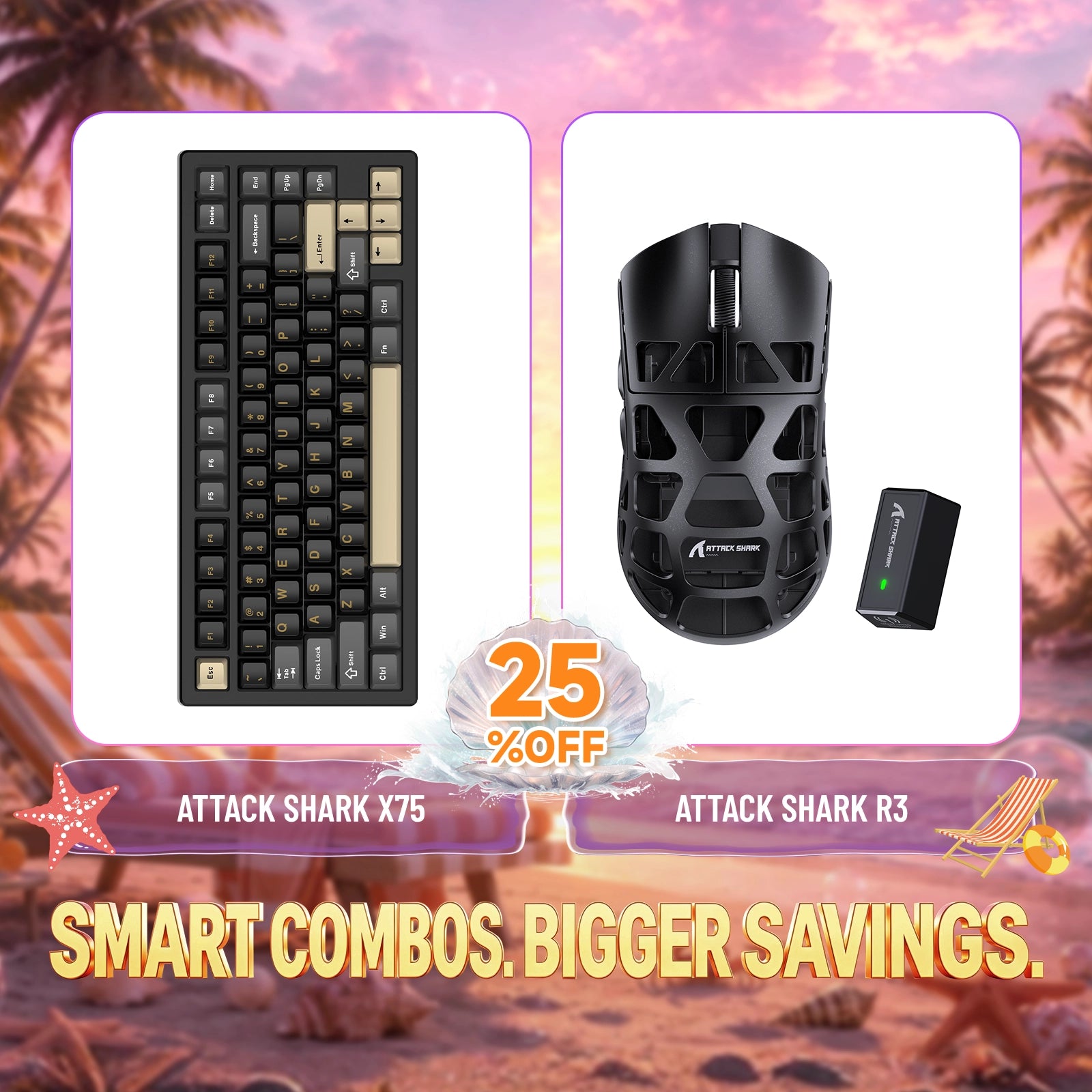 ATTACK SHARK X75 aluminum keyboard and R3 magnesium alloy gaming mouse bundle, 25% off