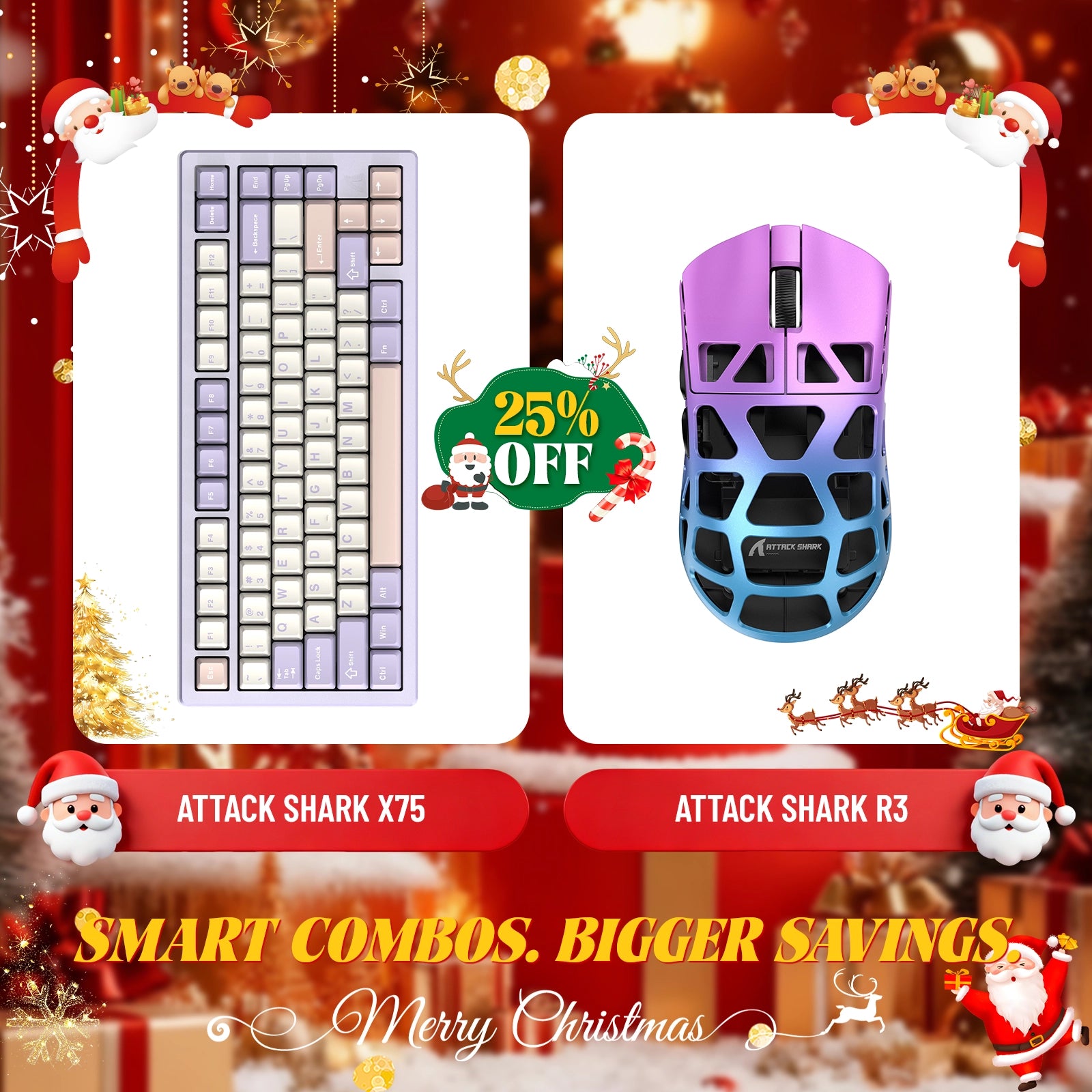 ATTACK SHARK X75 Full Aluminum Keyboard + R3 Magnesium Alloy Gaming Mouse Bundle