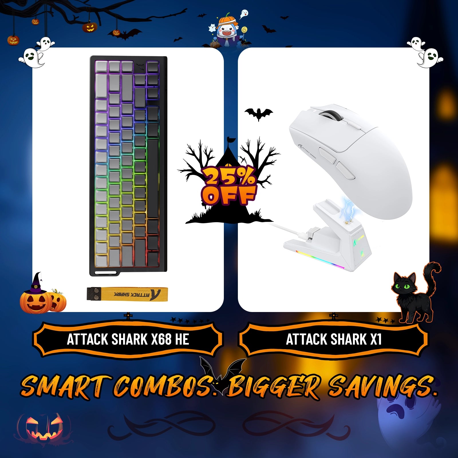 ATTACK SHARK X68HE Rapid Trigger Keyboard + X1 Wireless Gaming Mouse Bundle