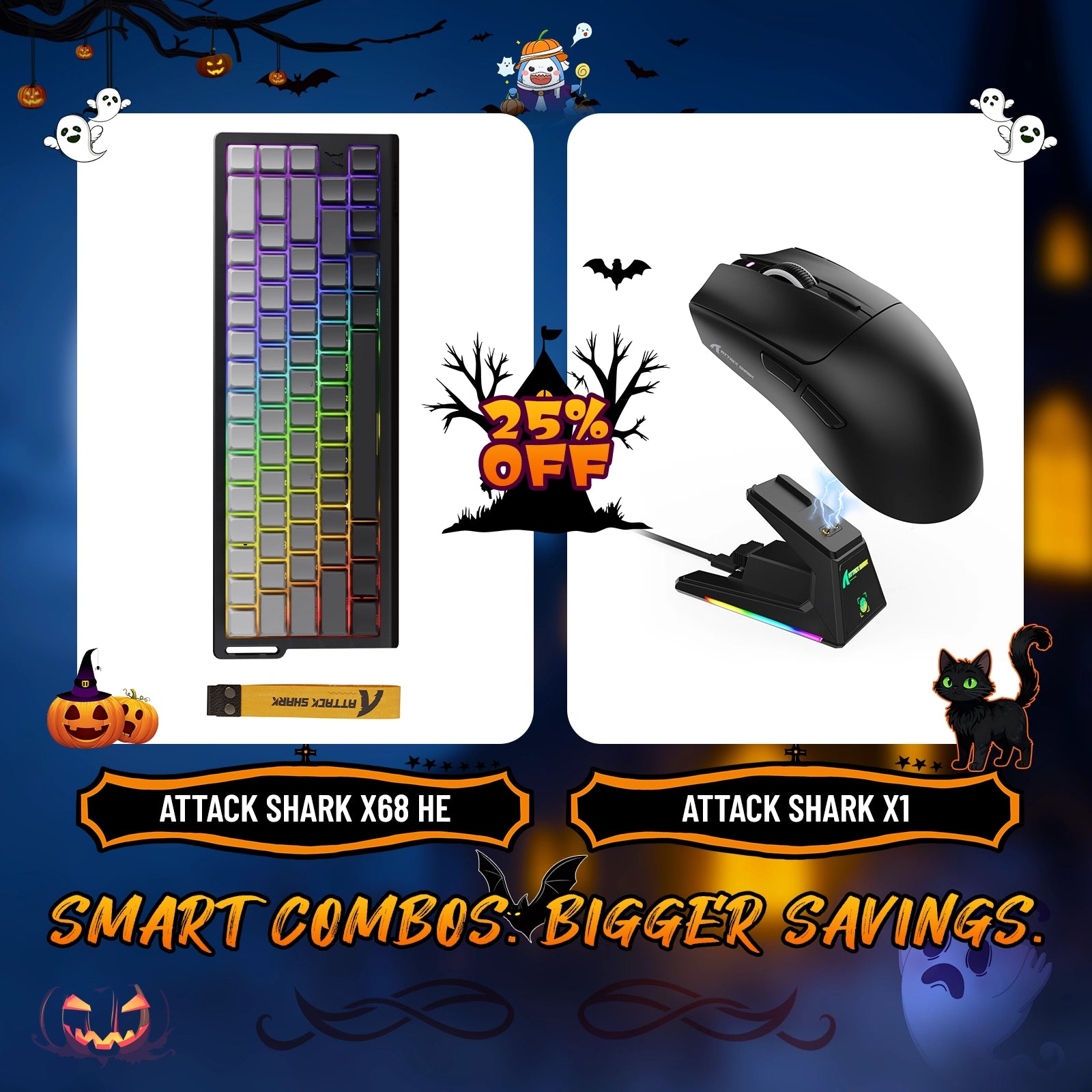 ATTACK SHARK X68HE Rapid Trigger Keyboard + X1 Wireless Gaming Mouse Bundle