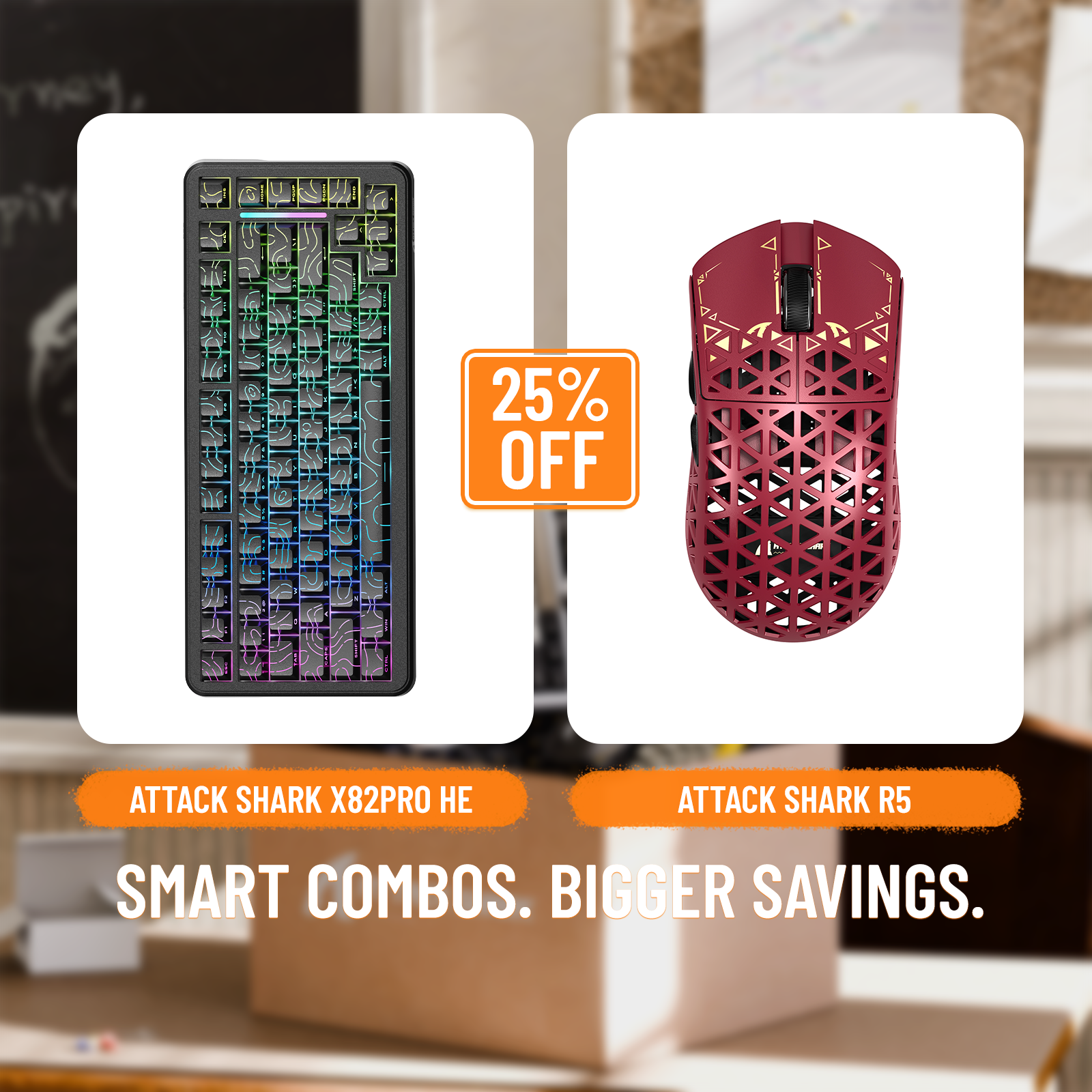 ATTACK SHARK X82PRO HE Rapid Trigger Keyboard + R5 Carbon Fiber Wireless Gaming Mouse Bundle