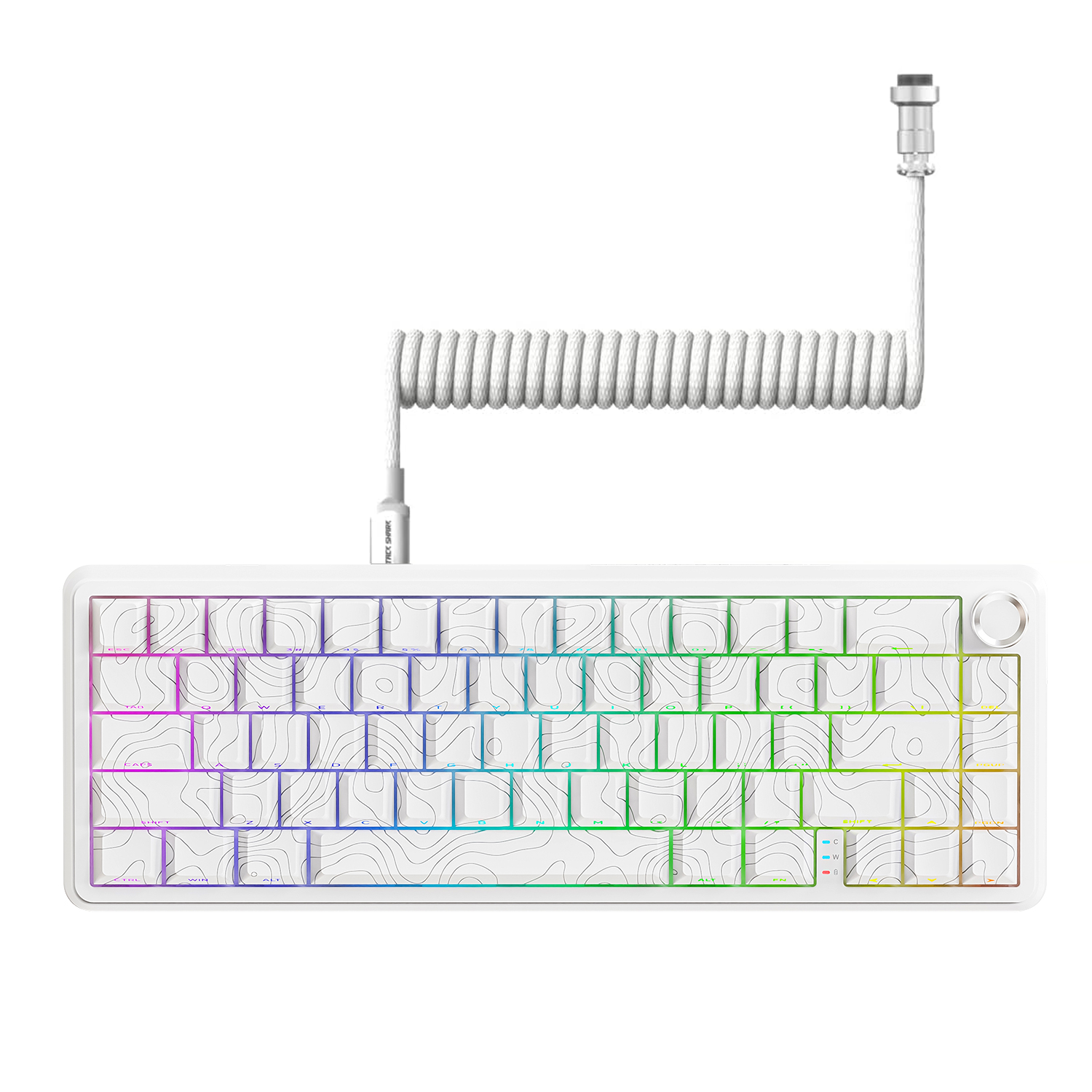 ATTACK SHARK X65PRO HE keyboard with white coiled cable and dynamic RGB lighting
