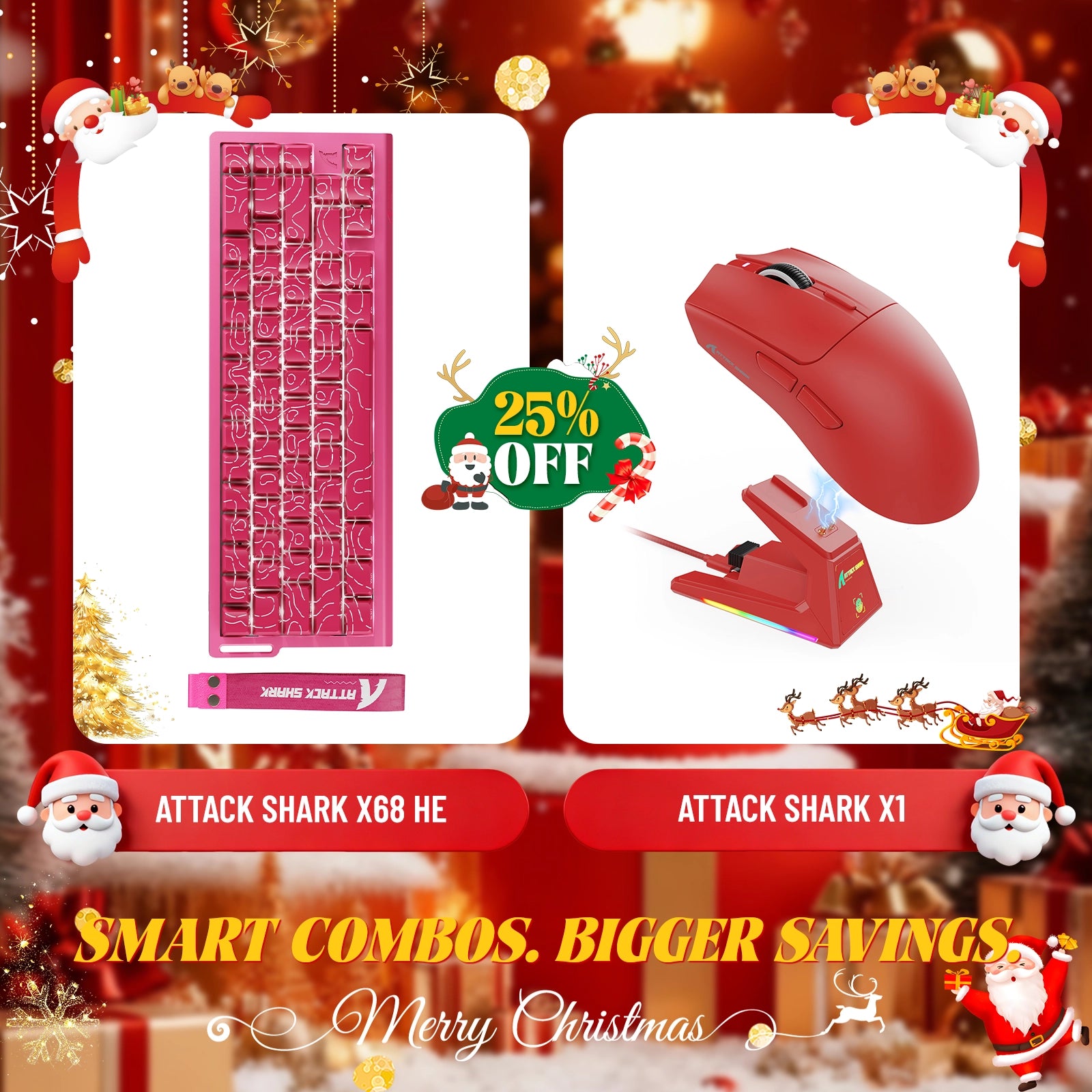 ATTACK SHARK X68HE Rapid Trigger Keyboard + X1 Wireless Gaming Mouse Bundle