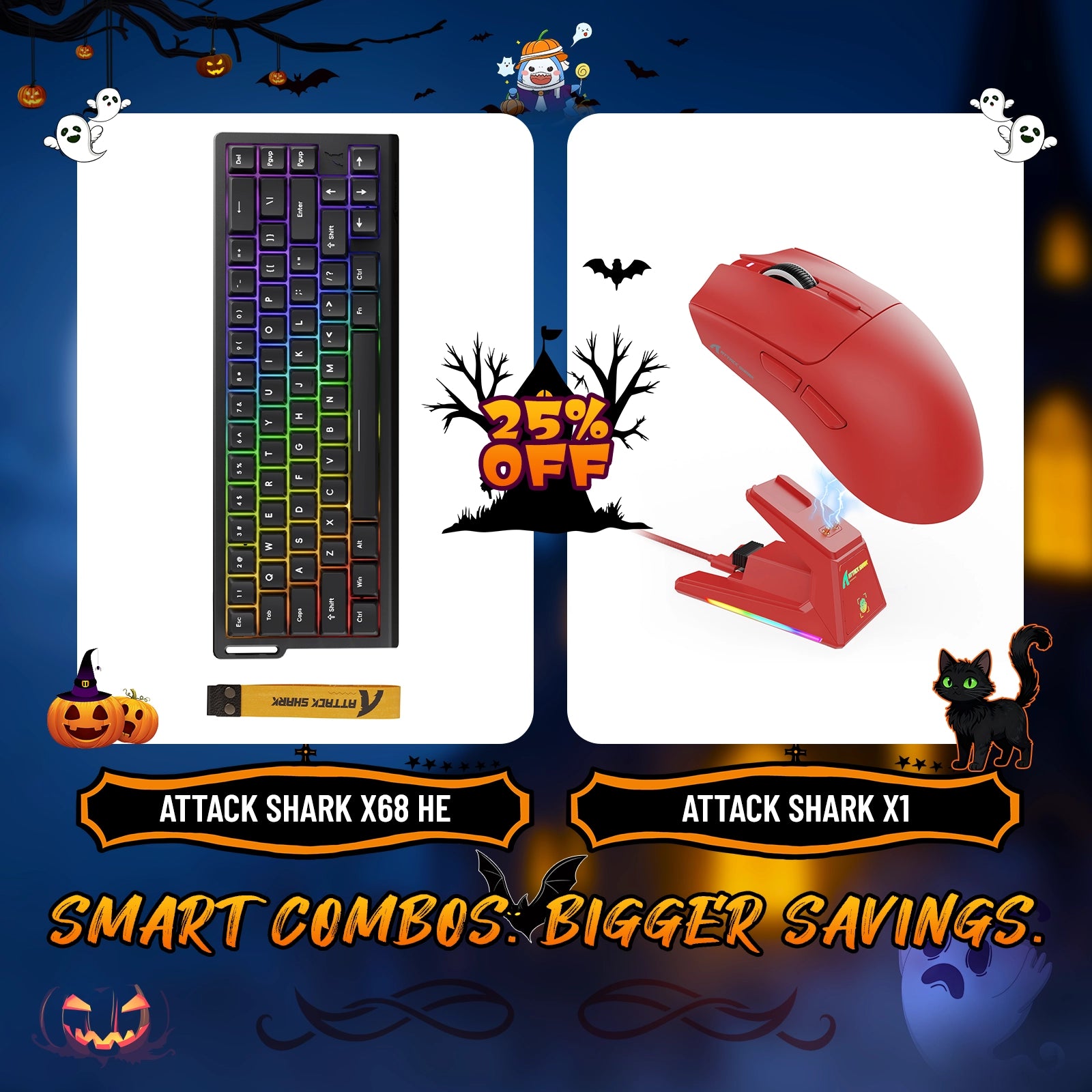 ATTACK SHARK X68HE Rapid Trigger Keyboard + X1 Wireless Gaming Mouse Bundle