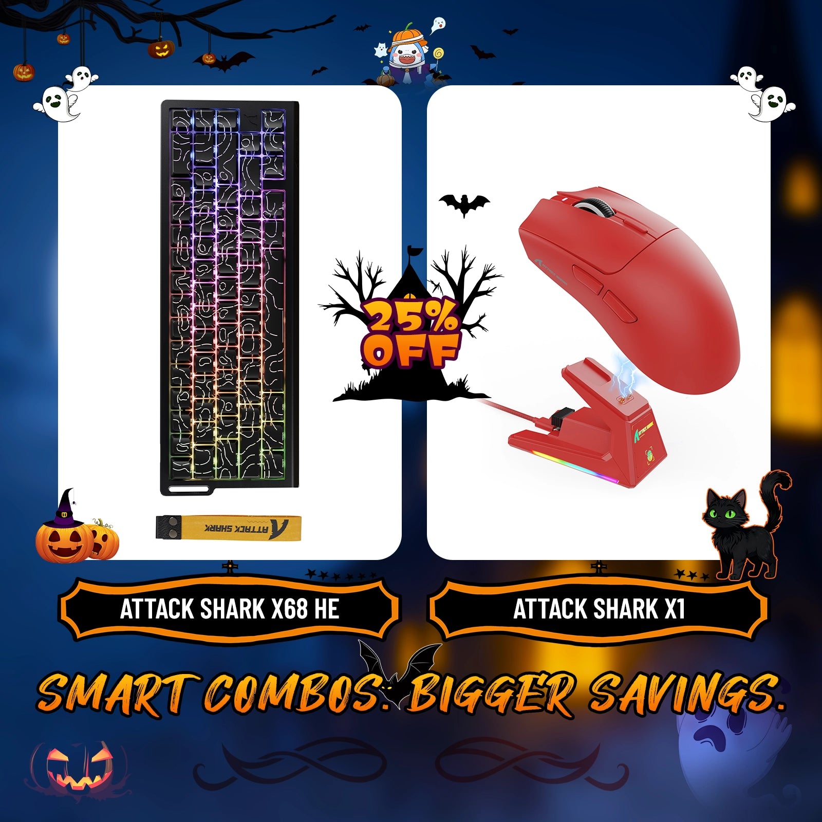 ATTACK SHARK X68HE Rapid Trigger Keyboard + X1 Wireless Gaming Mouse Bundle