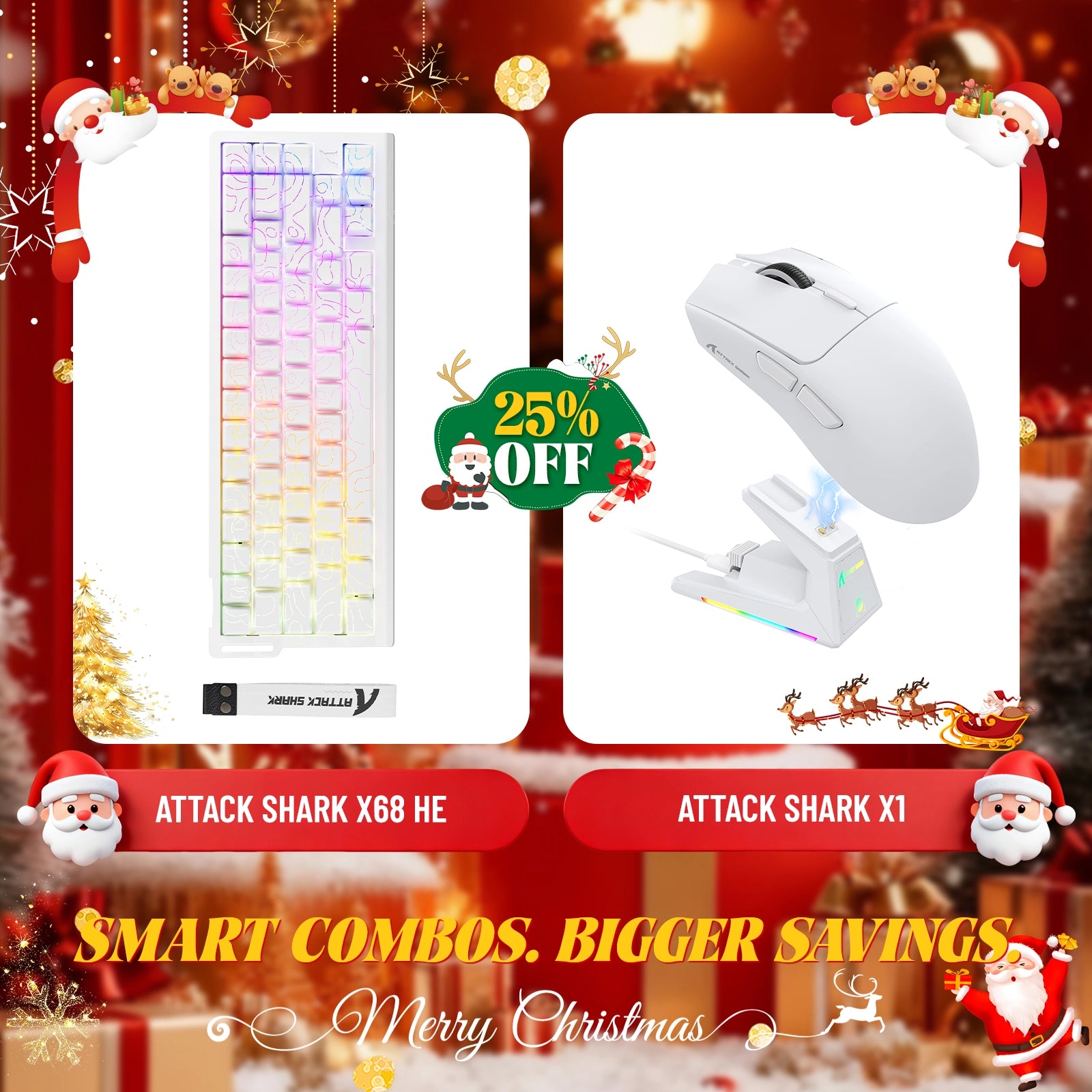 ATTACK SHARK X68HE Rapid Trigger Keyboard + X1 Wireless Gaming Mouse Bundle