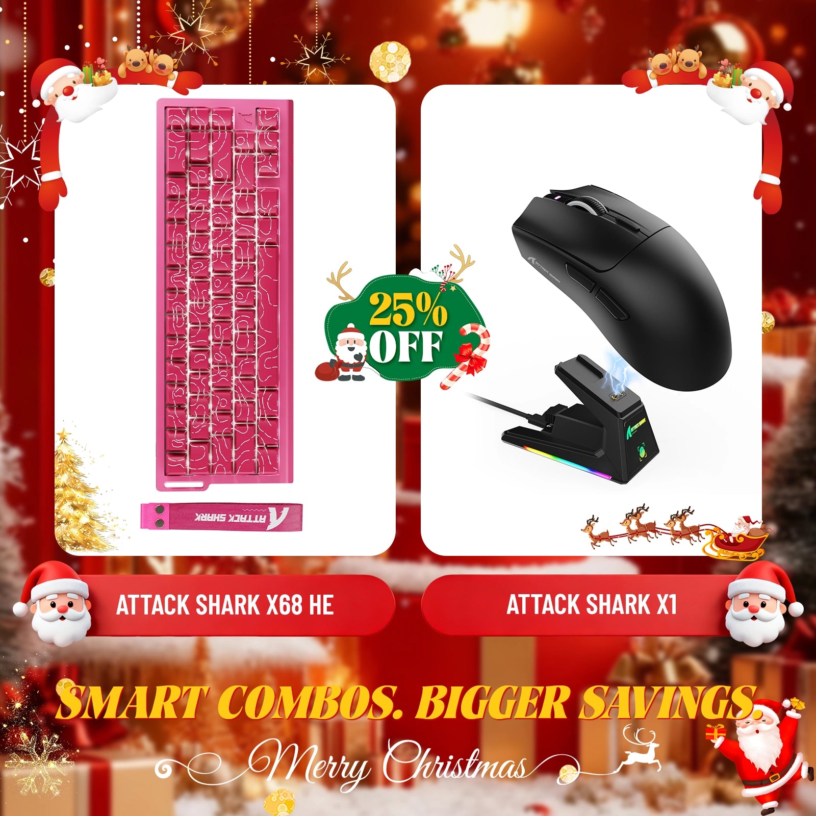 ATTACK SHARK X68HE Rapid Trigger Keyboard + X1 Wireless Gaming Mouse Bundle