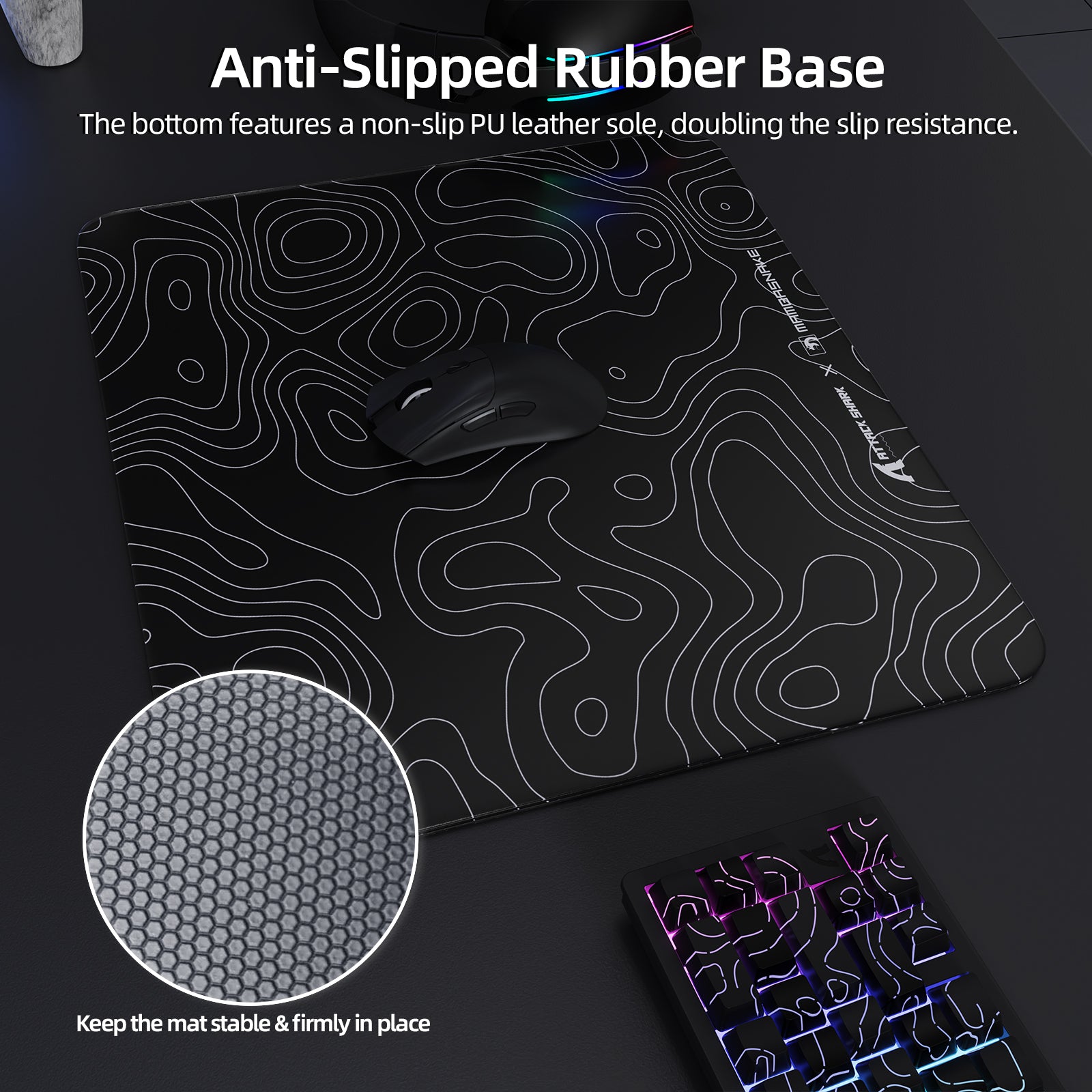 ATTACK SHARK CM05 Gaming Mouse Pad with anti-slip PU leather base.