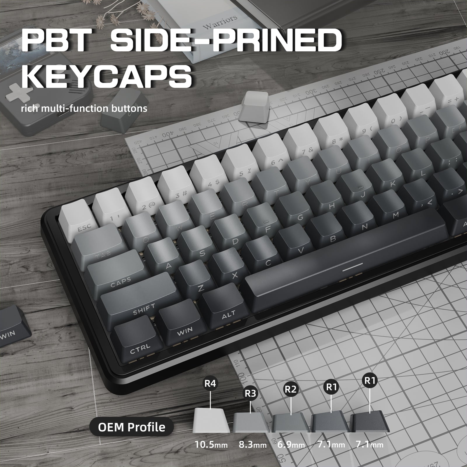 ATTACK SHARK X66 keyboard PBT side-printed keycaps with OEM profile