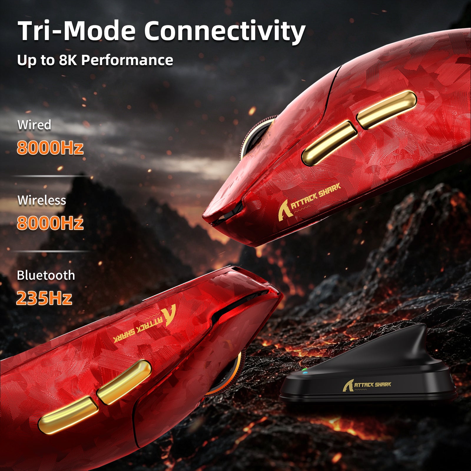 ATTACK SHARK RS3 ULTRA Carbon Fiber Wireless PAW3955MAX Gaming Mouse with C06 Ultra LED Cable