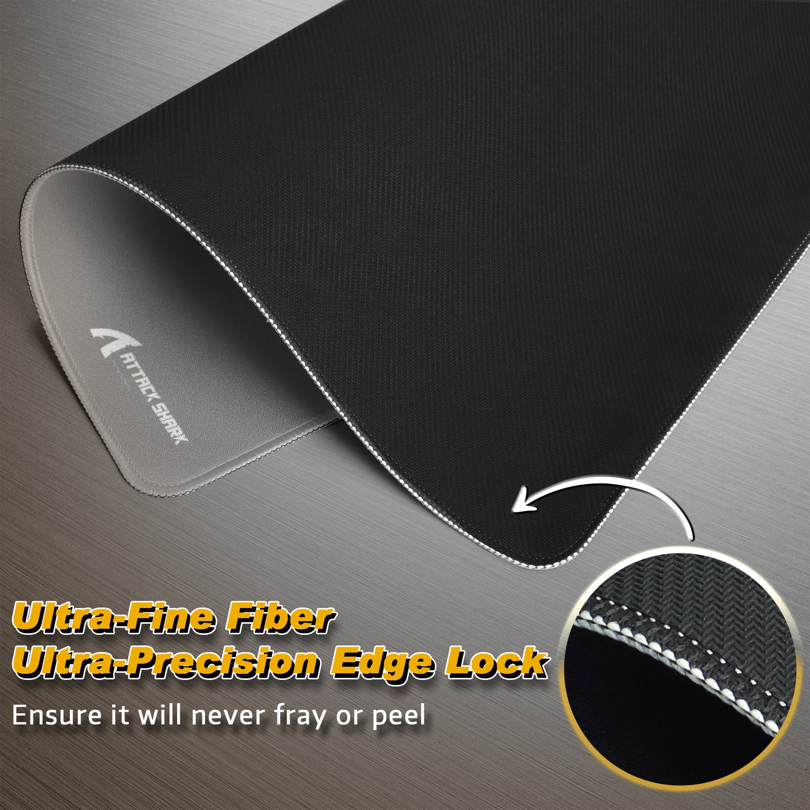 Attack Shark CM02 mousepad with ultra-fine fiber and precision edge lock, anti-fray design, esports accessory.