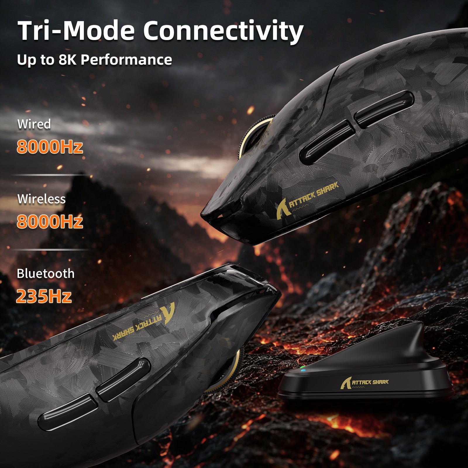 ATTACK SHARK RS3 ULTRA Carbon Fiber Wireless PAW3955MAX Gaming Mouse with C06 Ultra LED Cable