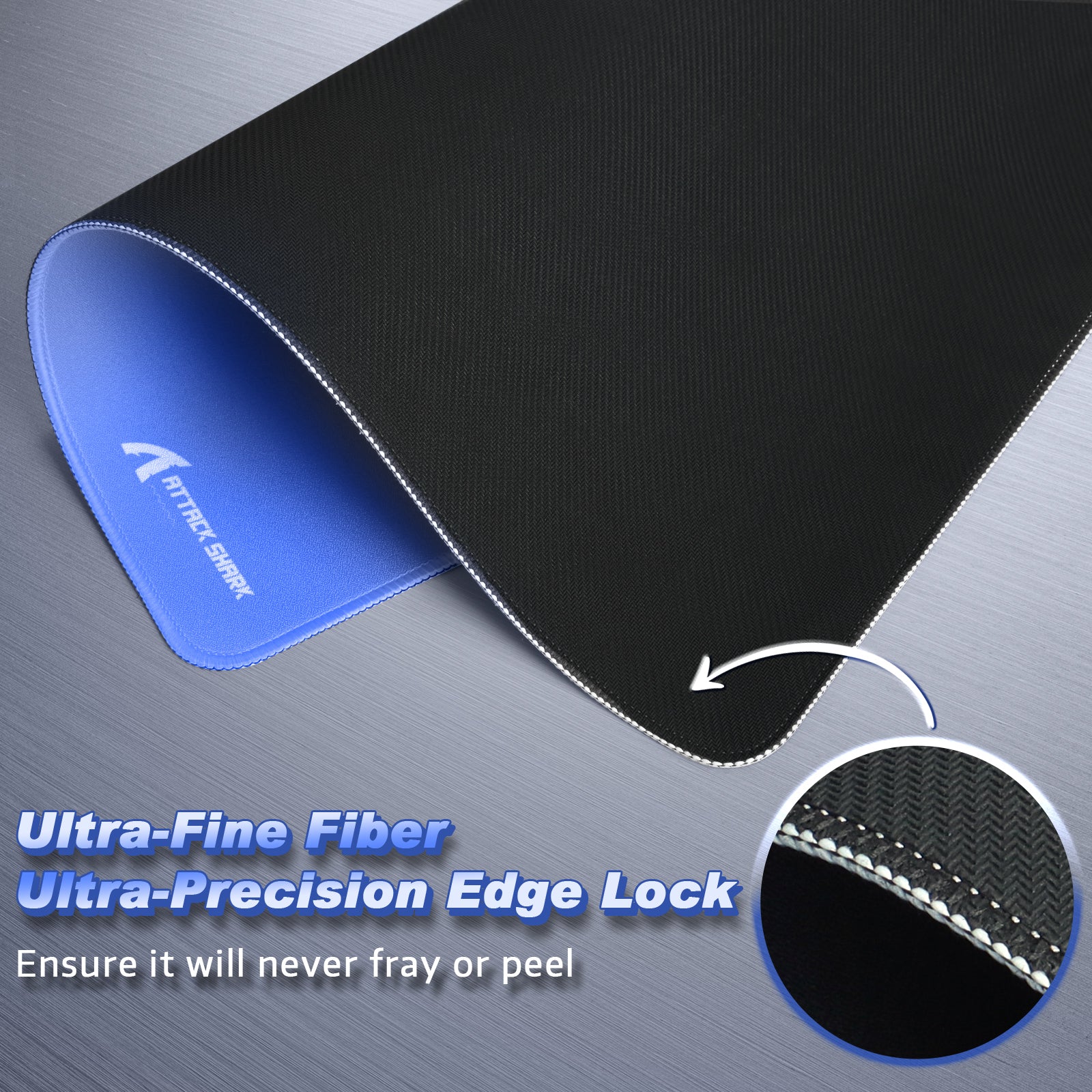 ATTACK SHARK CM02 gaming mousepad, black surface with ultra-fine fiber and precision edge lock, esports accessory