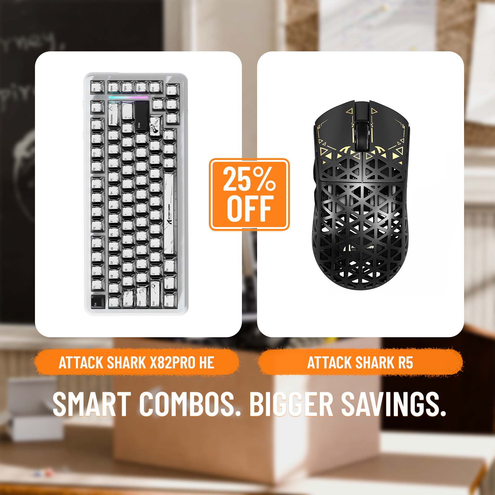 ATTACK SHARK X82PRO HE Rapid Trigger Keyboard + R5 Carbon Fiber Wireless Gaming Mouse Bundle
